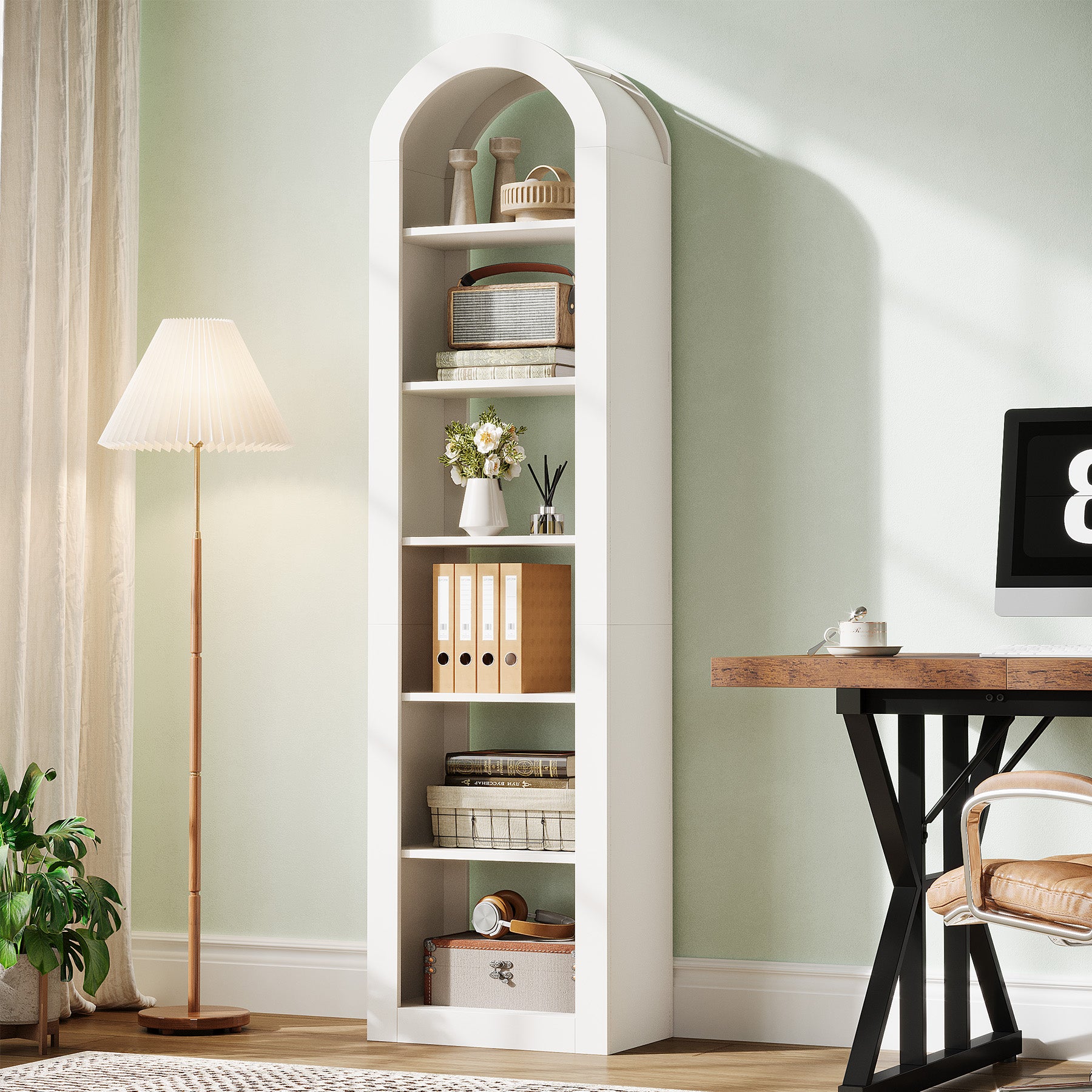 Tribesigns Libreria ad arco alta 190 cm, espositore autoportante con ripiano stretto a 6 livelli