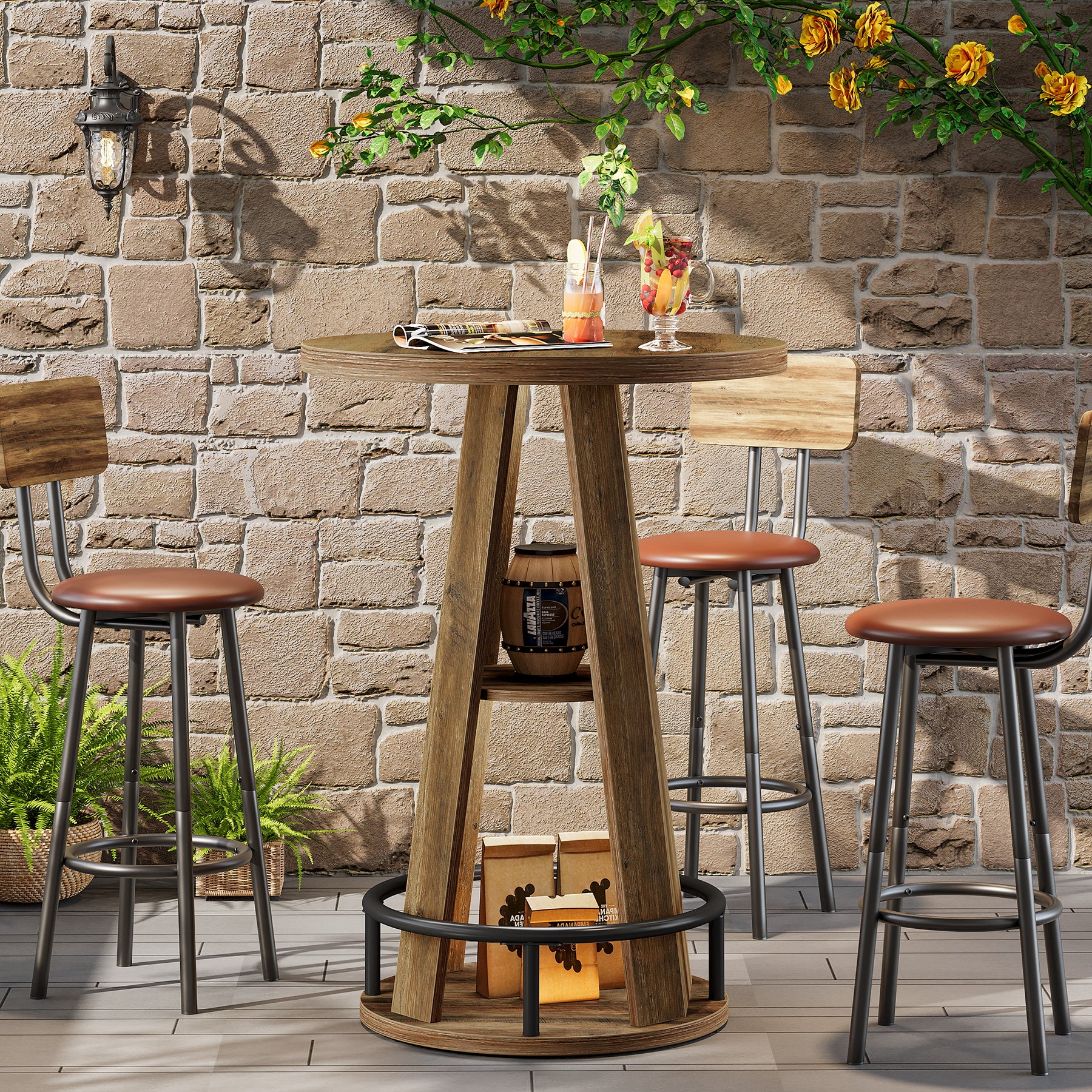 Tribesigns Tavolo da bar, tavolo da bistrot altezza 100 cm con contenitore