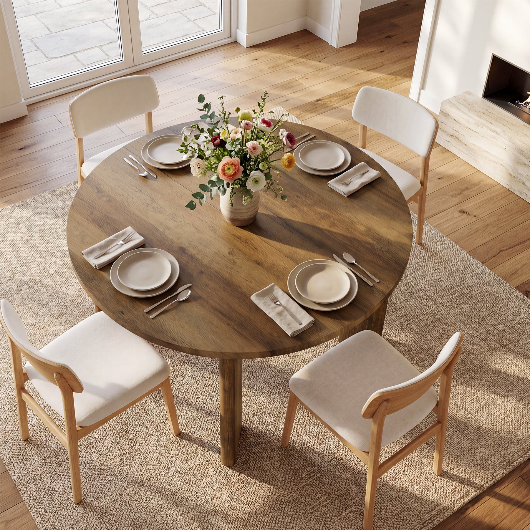 Tavolo da Pranzo Rotondo Moderno con Bordi Arrotondati e Gambe Spesse, Ø 100 cm, per 4 Persone