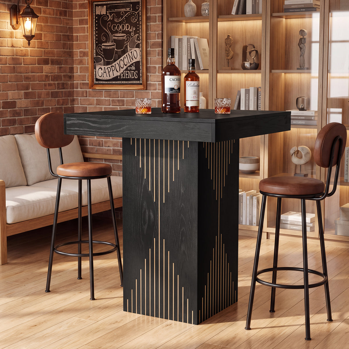Tavolo Alto da Bar Quadrato con Base a Colonna, 80 x 80 cm, per Cucina e Soggiorno