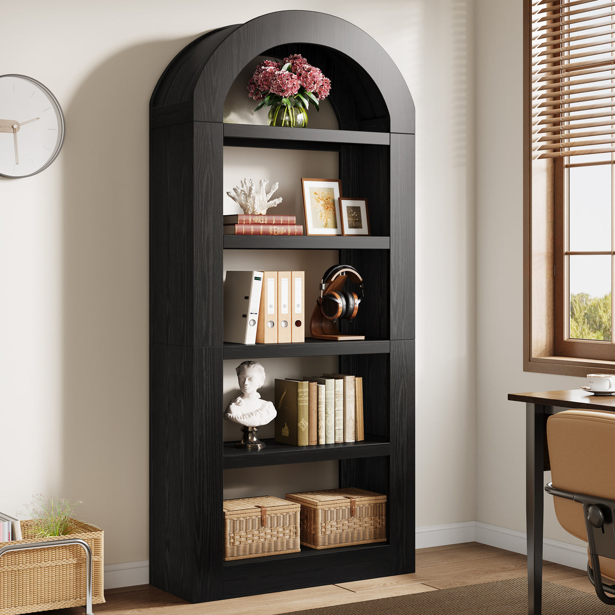 Tribesigns Libreria arco alta 180 cm, scaffali aperta a 5 ripiani con spazio contenitivo per soggiorno