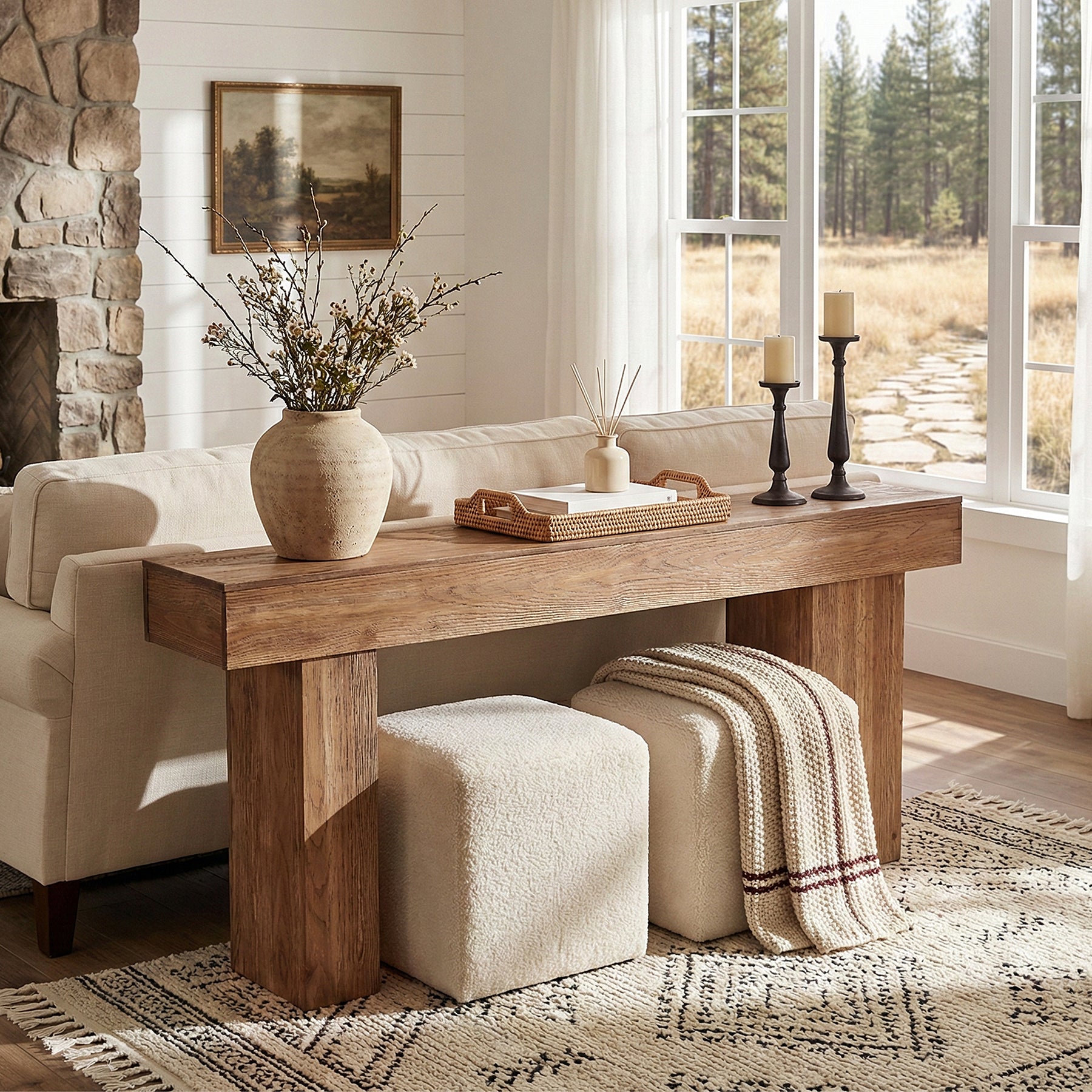 Tribeisgns Tavolo consolle da 160 cm, tavolino da divano in stile country in legno massello