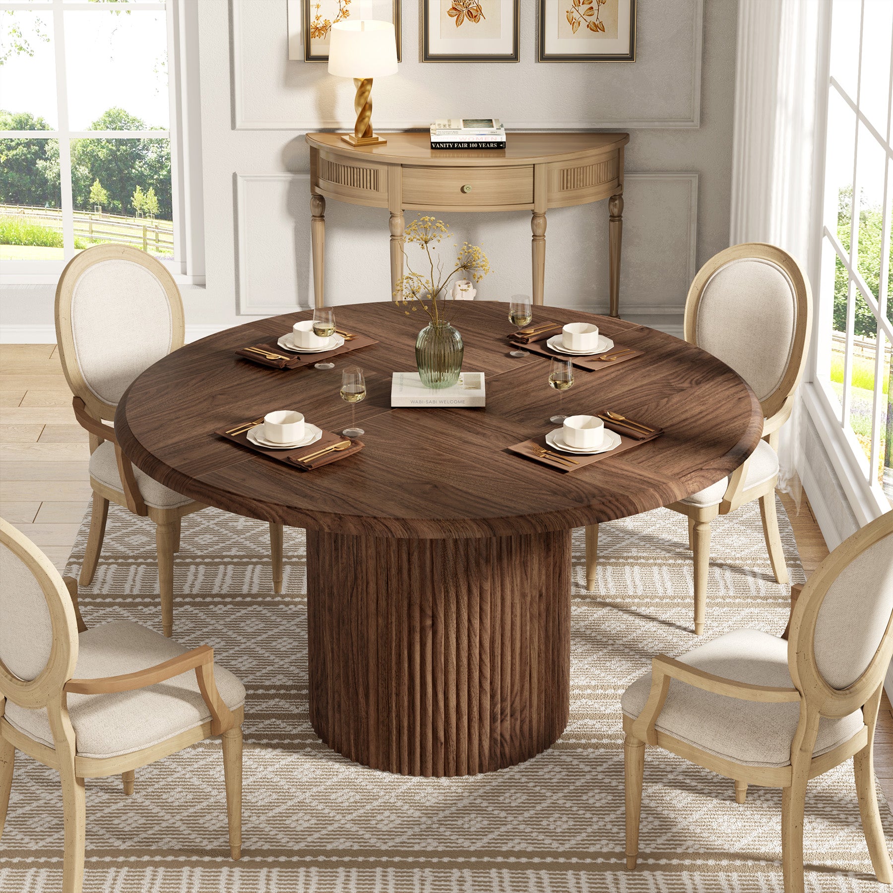 Tribesigns Tavolo da Pranzo Rotondo, Tavolo da Cucina Rotondo Moderno da 120 cm per 4 Persone