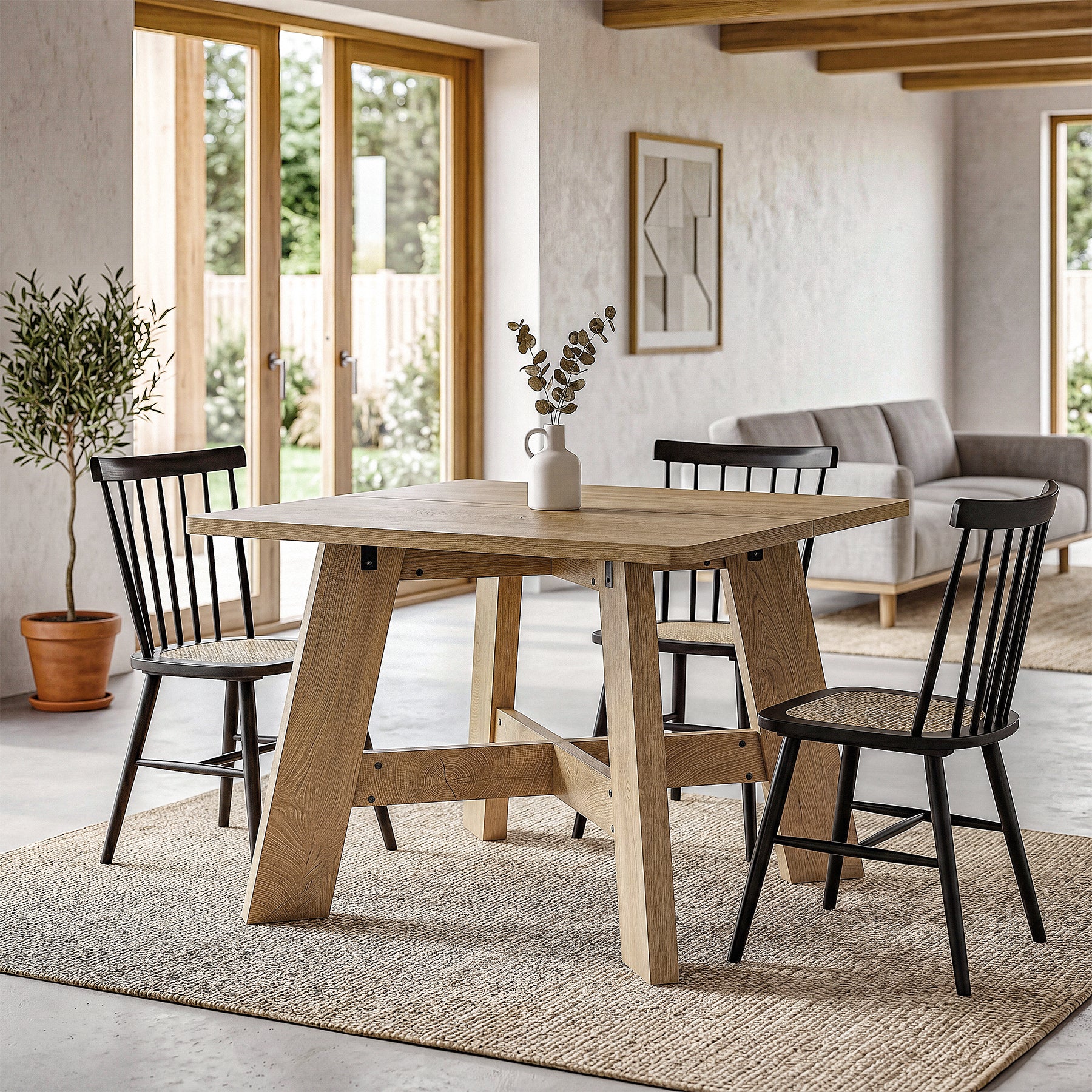 Tribesigns Tavolo da pranzo quadrato da 100 cm, tavolo da cucina in stile rustico per 4 persone
