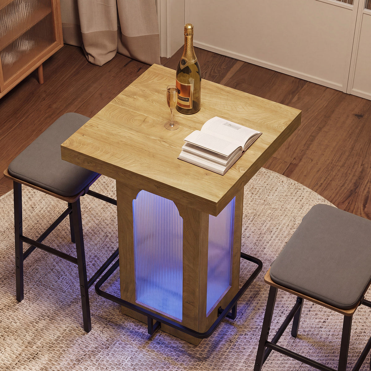 Tavolo da Bar Quadrato Industriale con Luci e Poggiapiedi, 80 cm, per Cucina