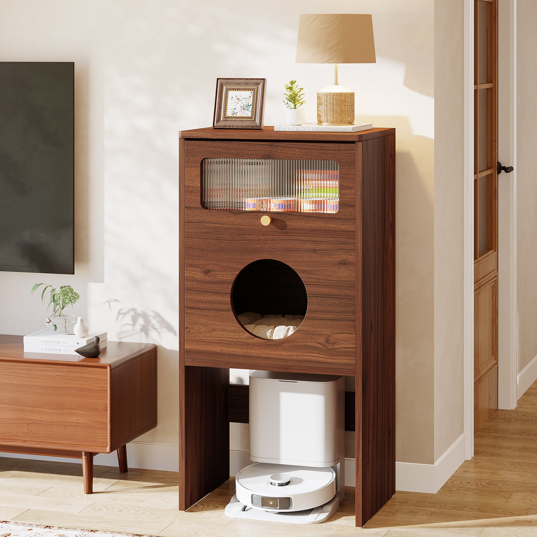 Tribesigns Tavolino laterale moderno, mobile contenitore 2 in 1 con lettiera per gatti nascosta