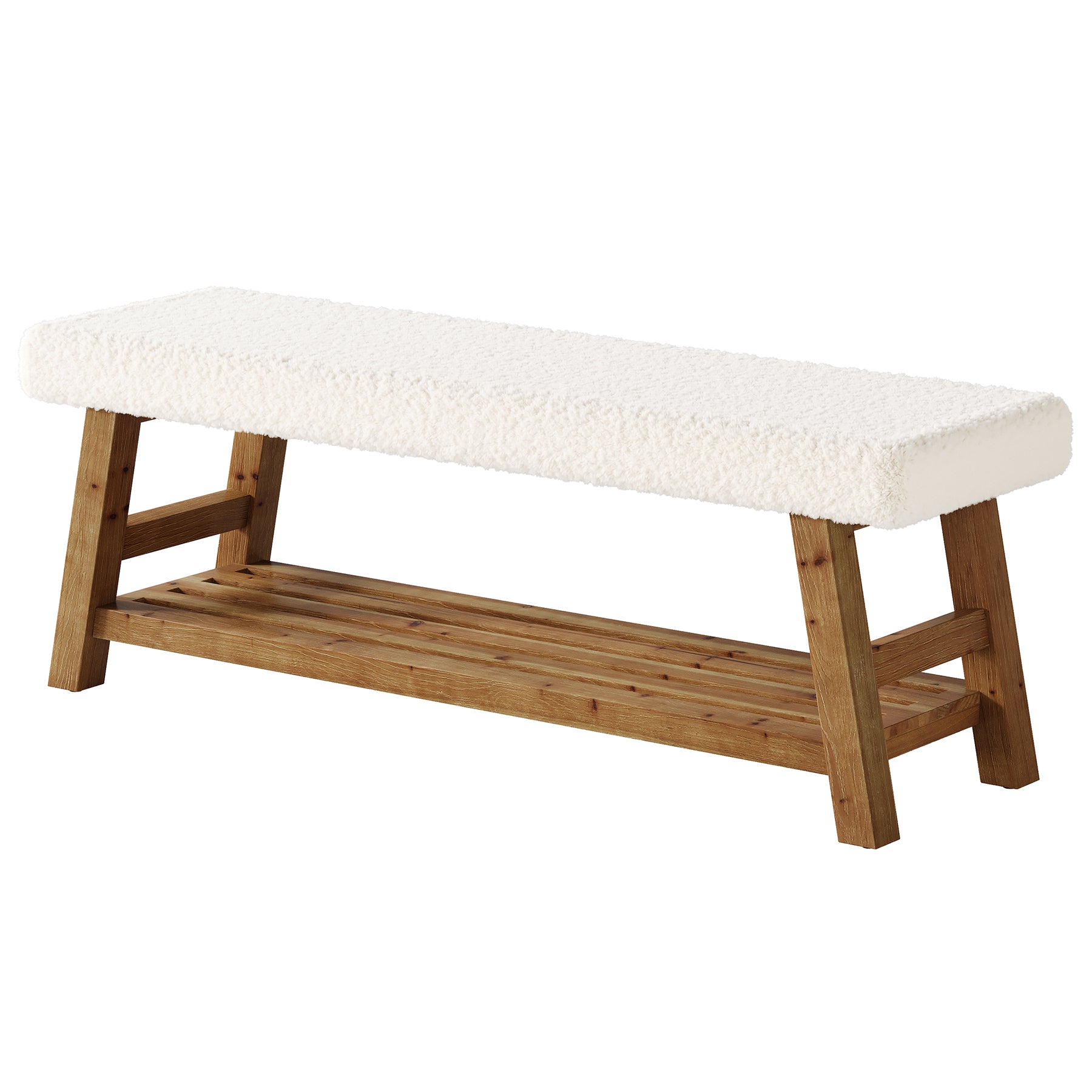 Tribesigns Panca Imbottita Portascarpe 140 cm, Panca Ingresso in Legno Massello a 2 Livelli con Ripiano