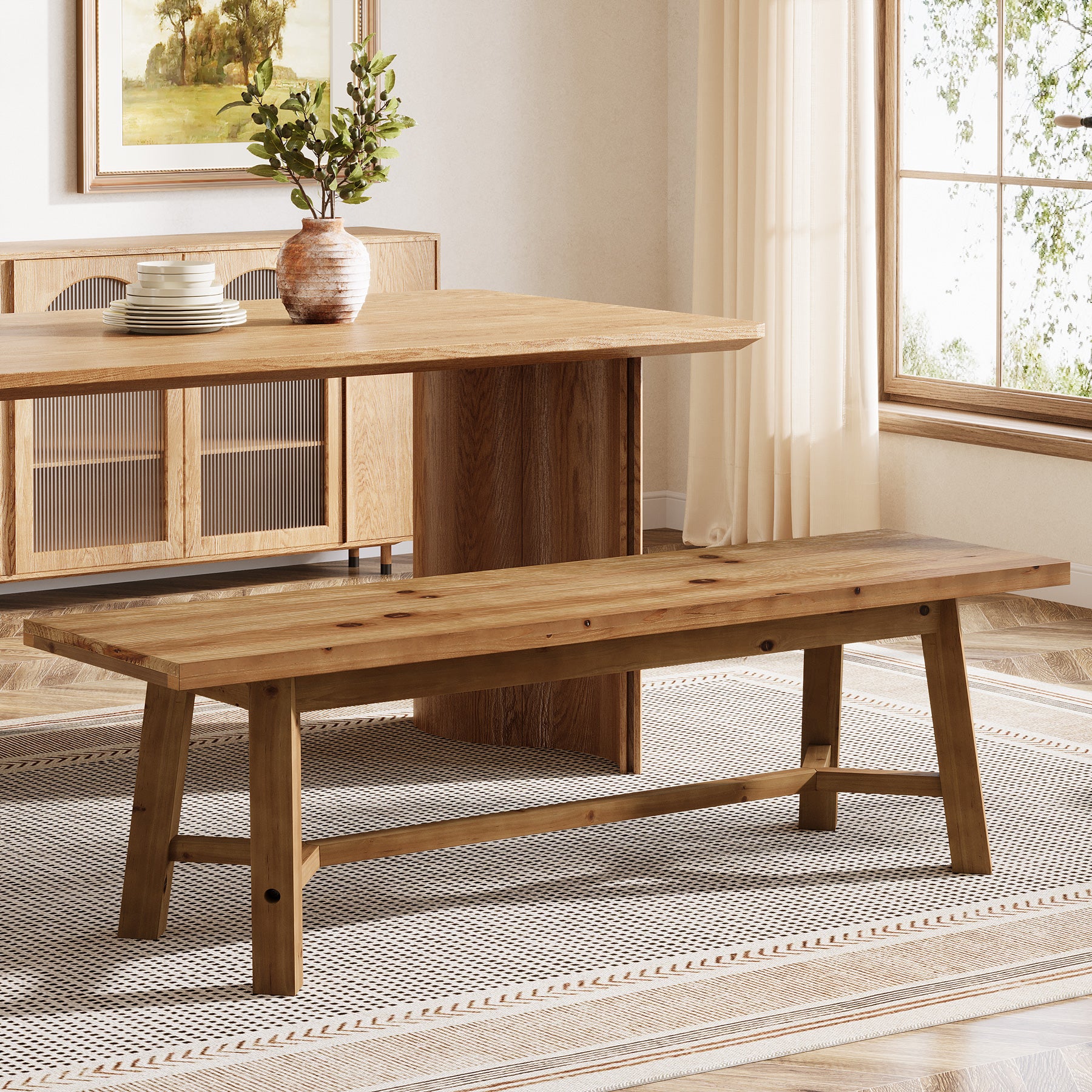 Tribesigns Panca da pranzo rustica in legno massello, 140 cm, lunga panca da cucina