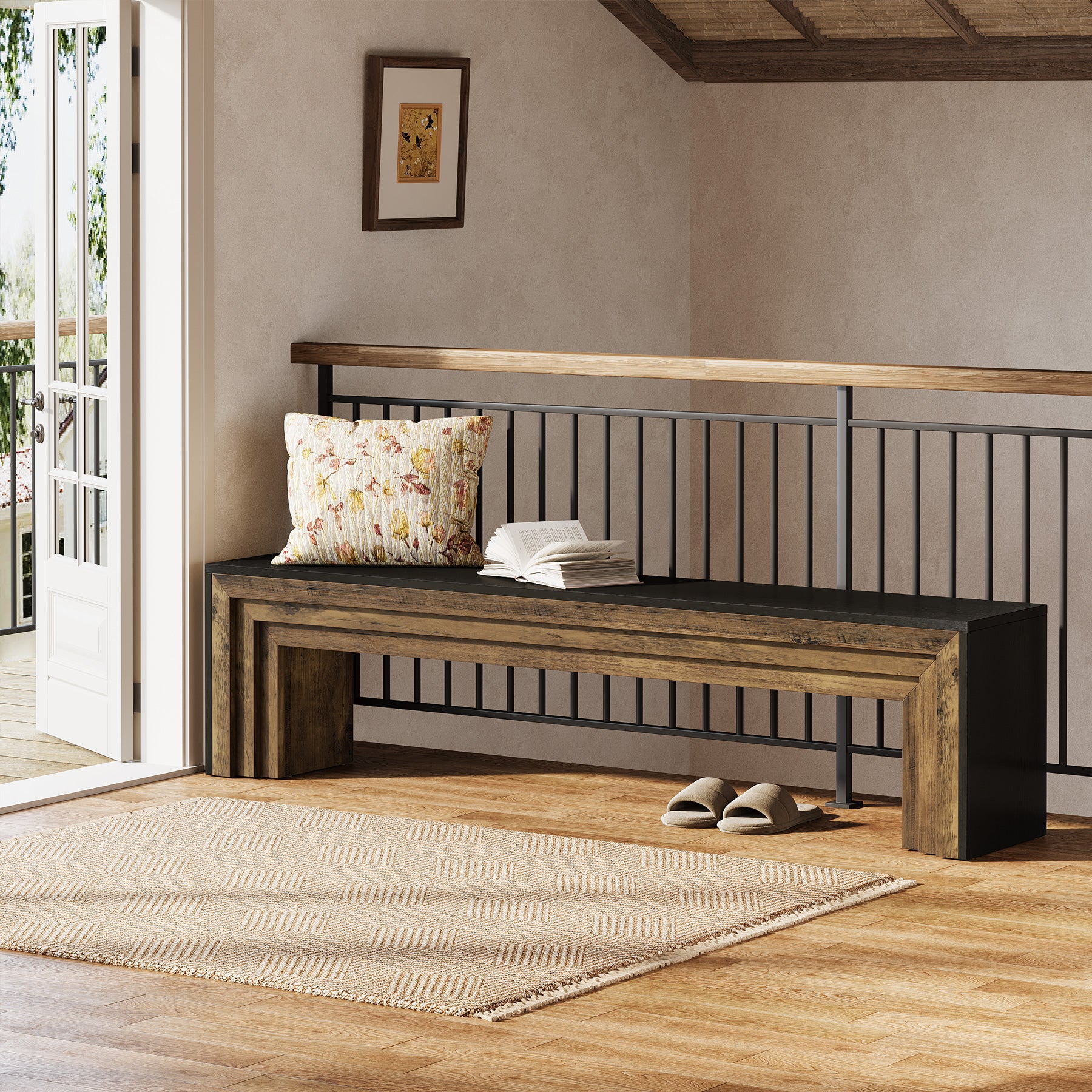 Panca Country in Legno, 180 cm, per Corridoio e Soggiorno