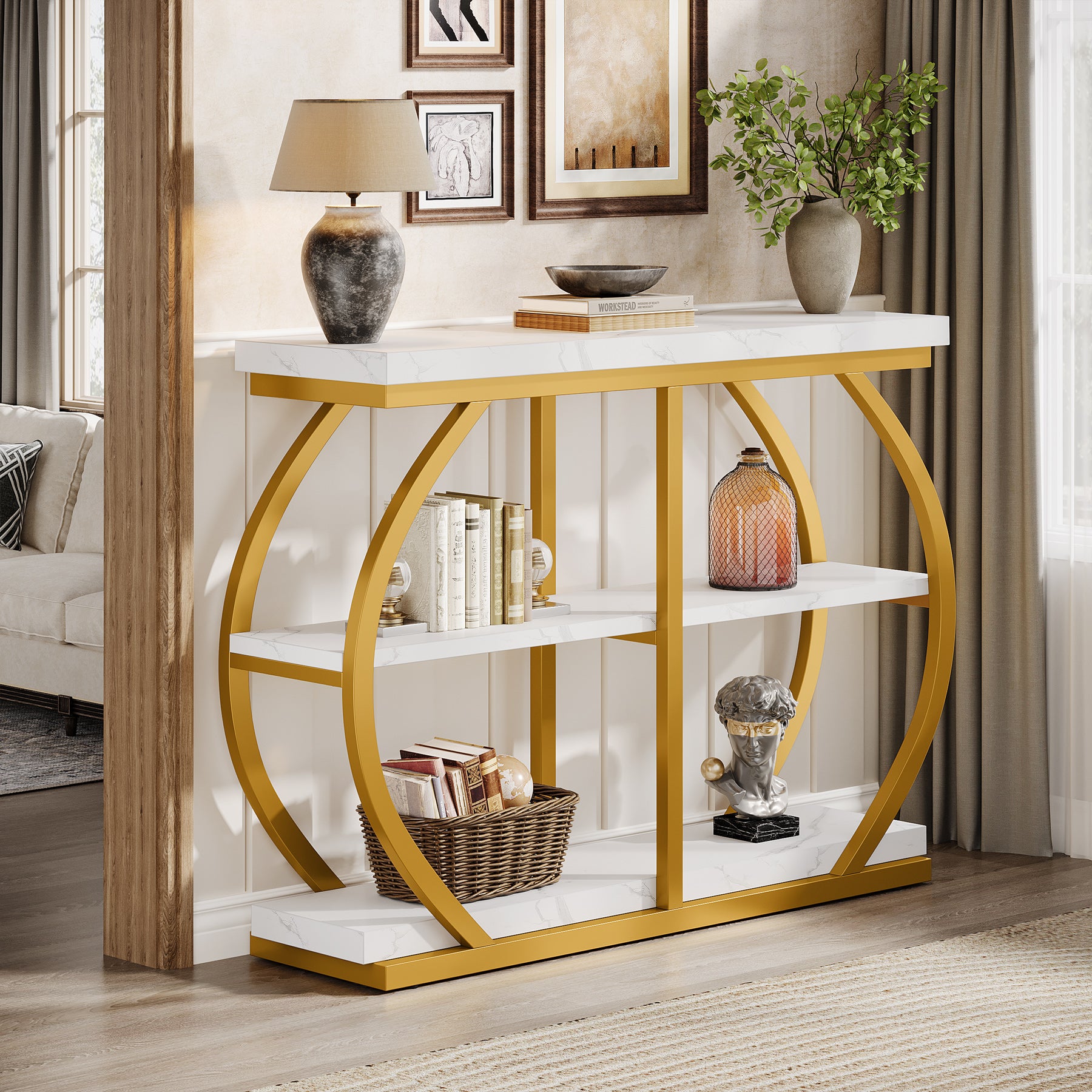 Tribesigns 105 cm tavolo consolle, tavolo d'ingresso a 3 livelli con struttura ad arco