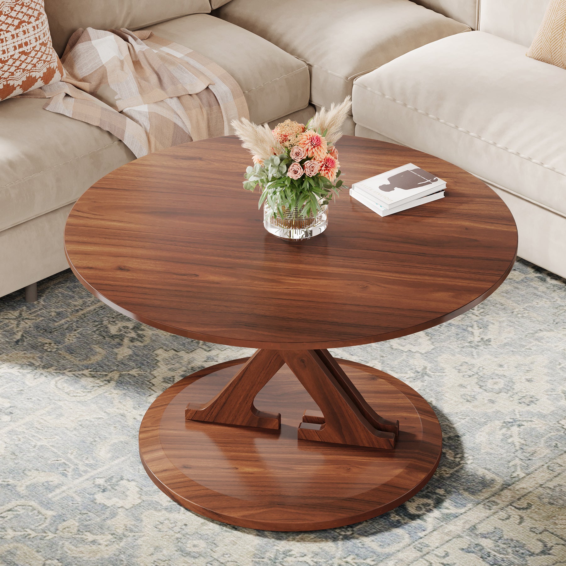 Tribesigns Tavolino Rotondo da 80 cm, Moderno Tavolino da Salotto con Base a Forma di X