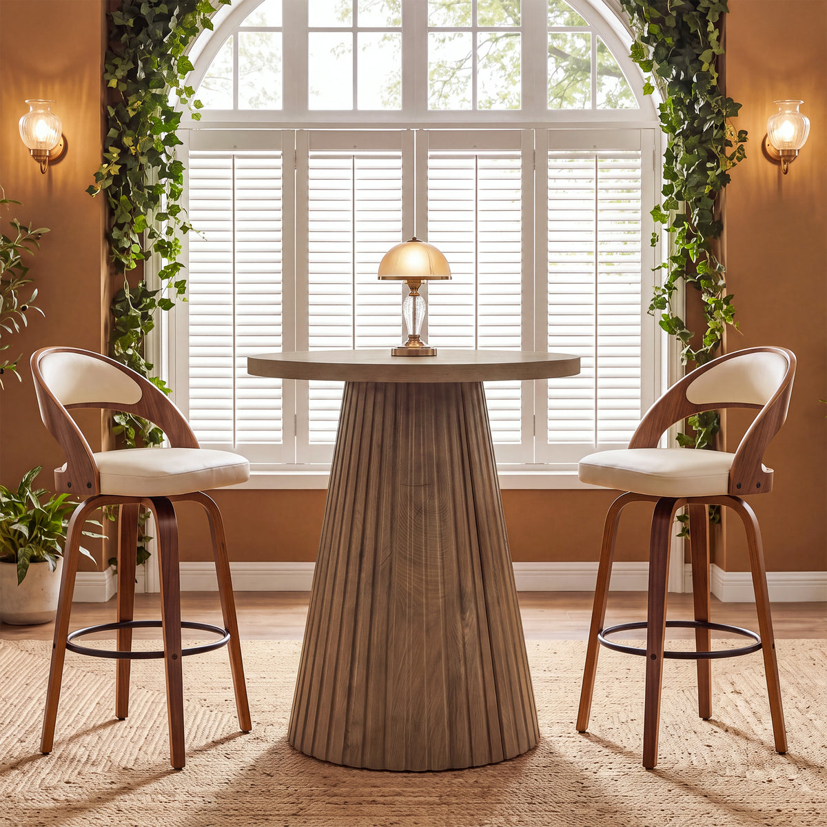 Tavolo Bistrot Rotondo Country con Base a Botte Scanalata, Ø 89 cm