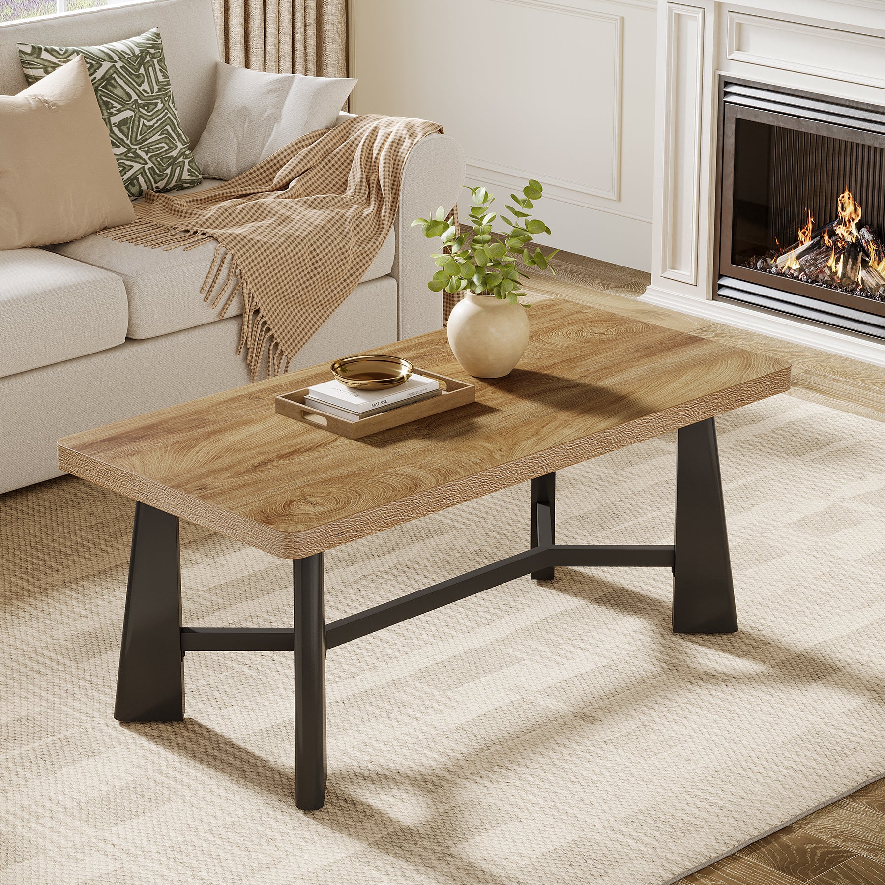 Tavolino da Salotto Rettangolare con Struttura in Metallo, 120 x 60 cm, per Soggiorno