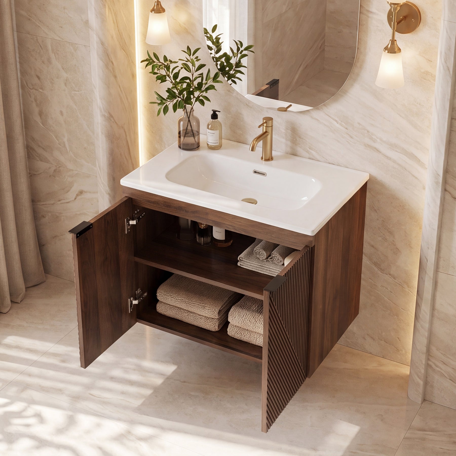 Tribesigns Mobile Bagno Sospeso con Lavabo in Ceramica, 60 cm