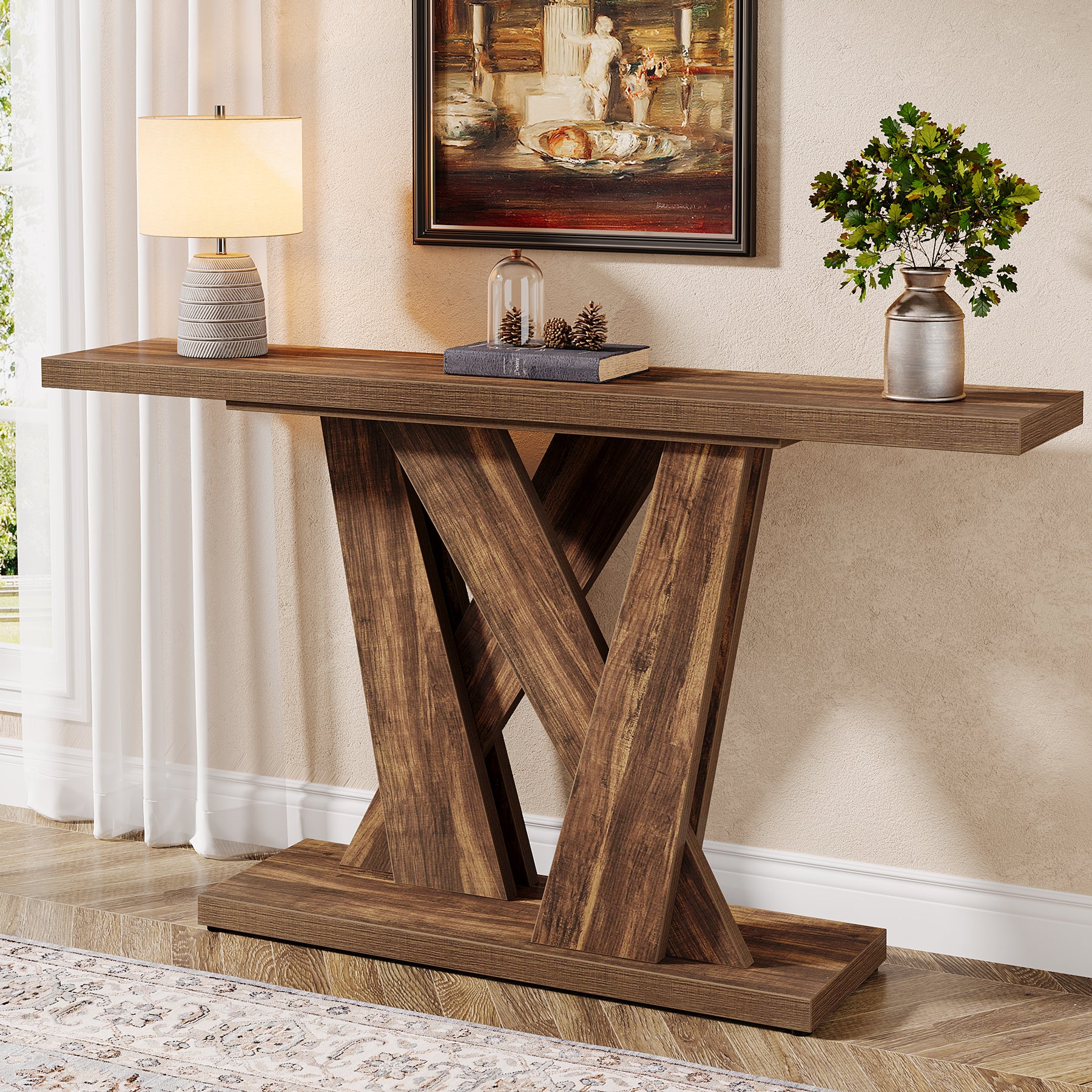 Tribesigns Tavolo consolle da 140 cm, moderno tavolino d'ingresso con base geometrica
