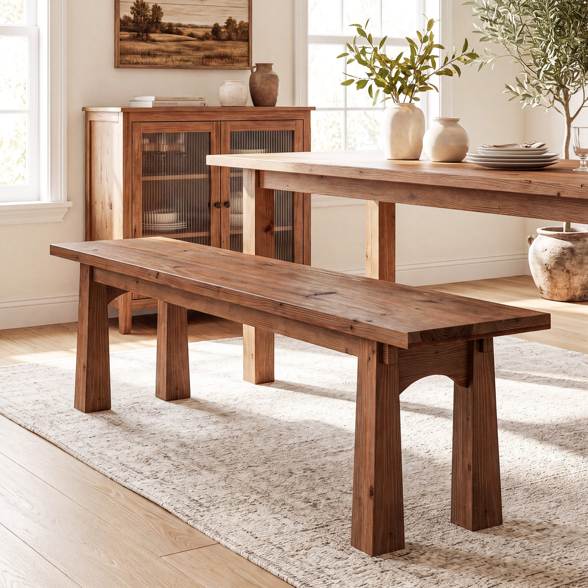 Panca Rustica Country in Legno Massello, 140 cm, per Ingresso