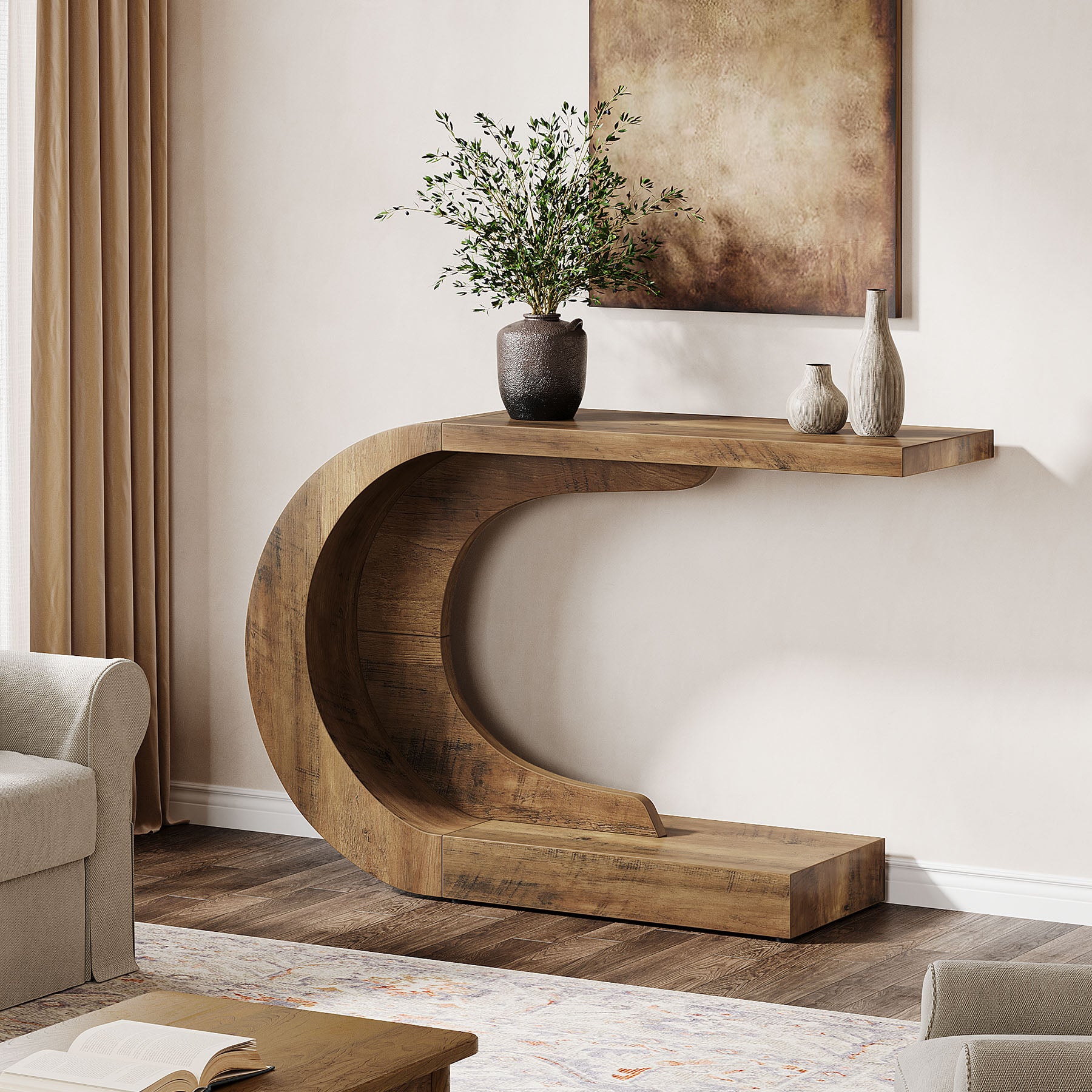 Tribesigns 110 cm tavolo consolle, moderno tavolo d'ingresso a forma di C