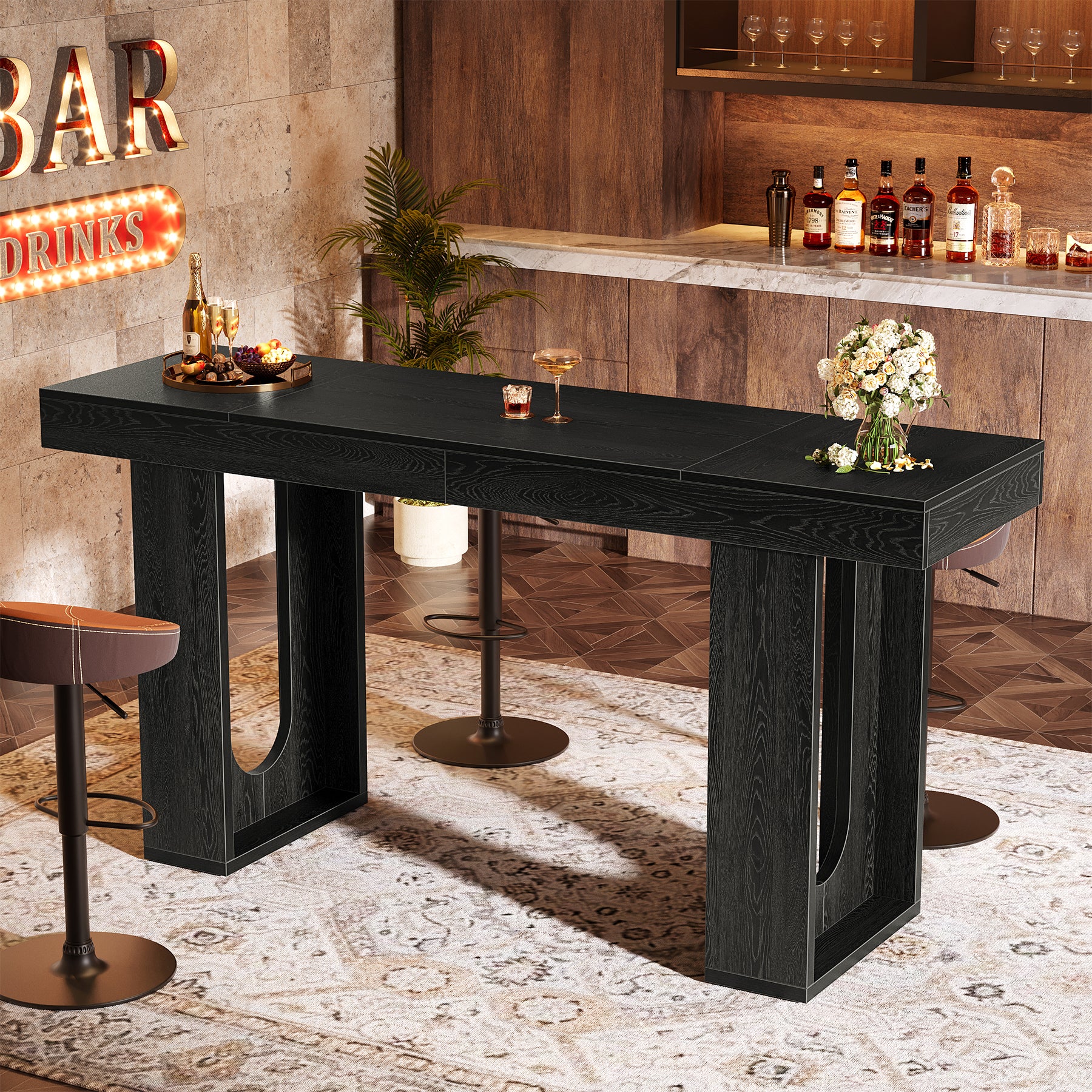 Tribesigns Tavolo Bar Rettangolare con Gambe Robuste, 180 x 50 x 85 cm, per Cucina