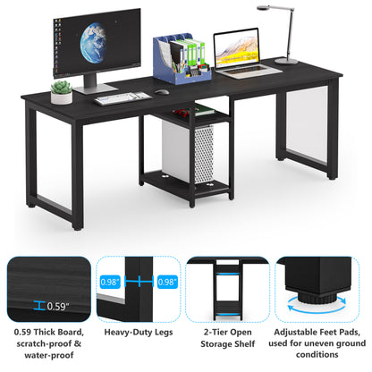 Tribesigns Scrivania Doppia 200 cm, Extra Lunga Scrivania Computer con Ripiani Portaoggetti