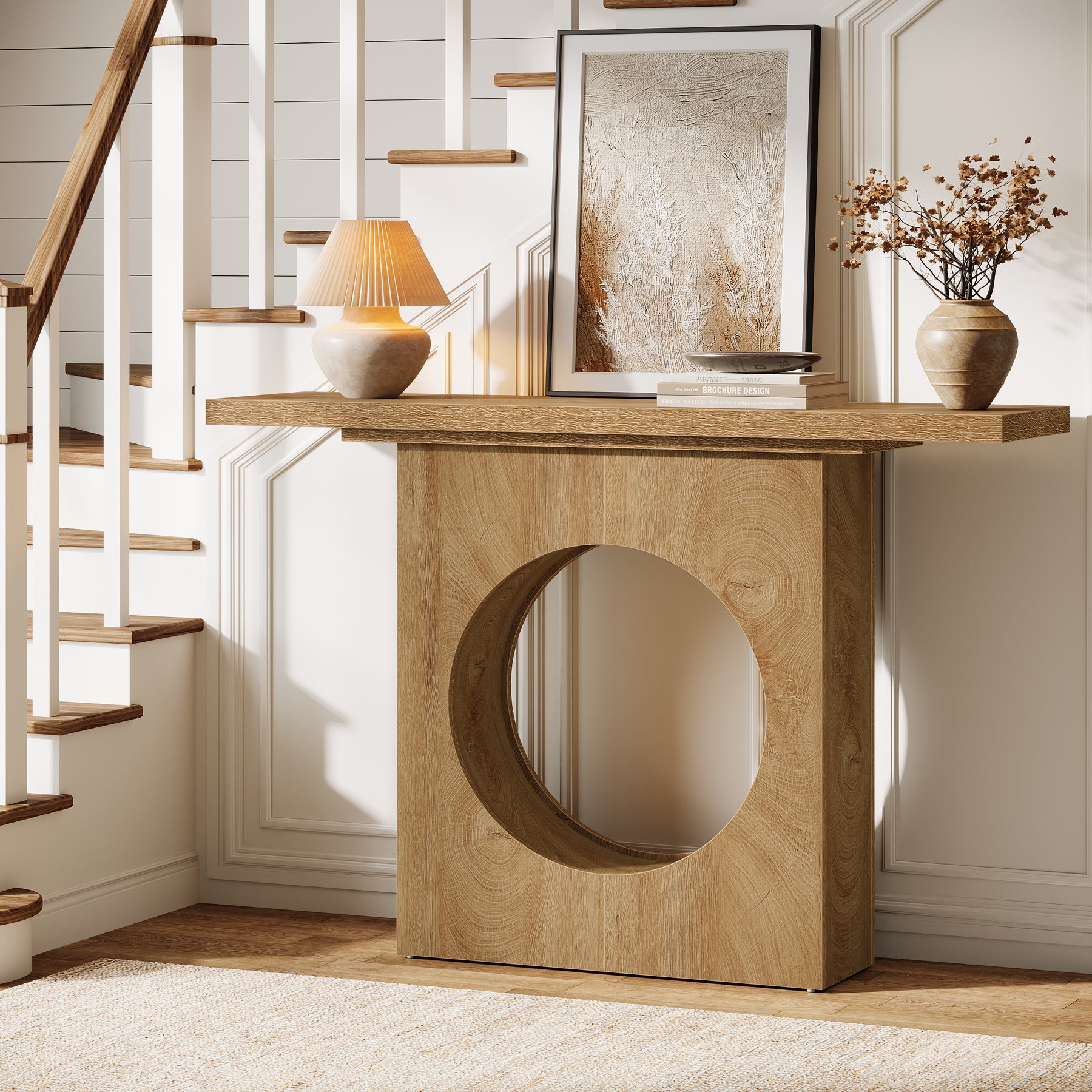 Tribesigns Tavolo consolle, Tavolo da ingresso da 105 cm con design a foro rotondo
