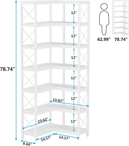 Tribesigns Libreria ad angolo con 7 ripiani, Grande libreria ad angolo moderna
