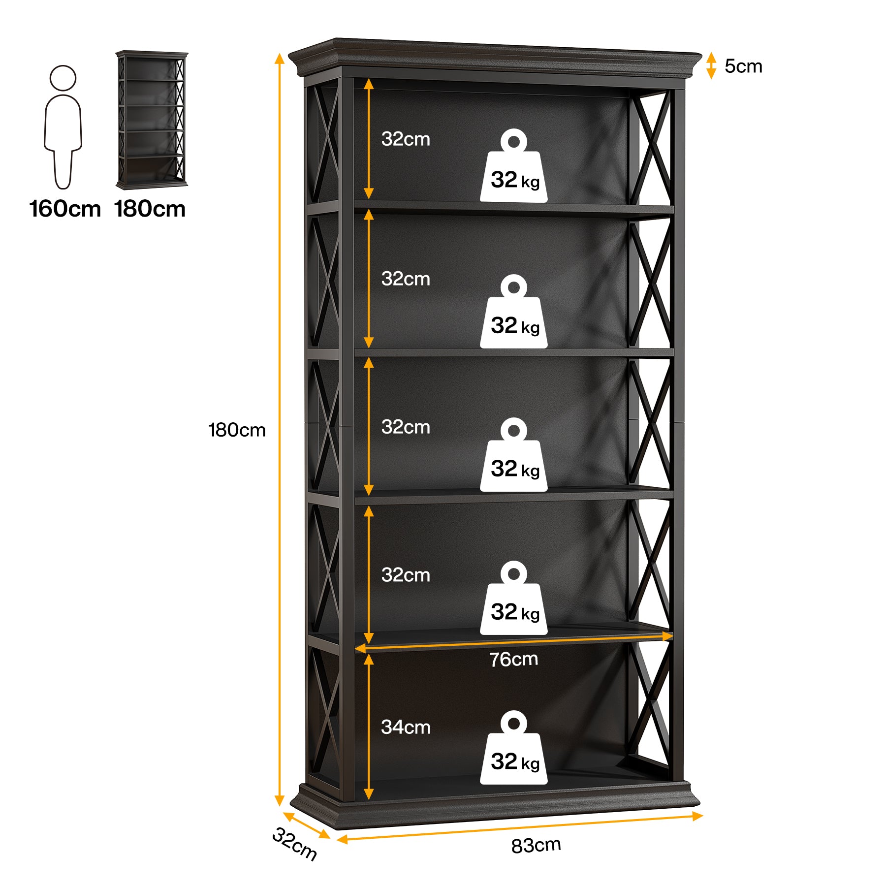 Tribesigns Libreria 180cm, scaffale espositivo in legno a 6 ripiani con struttura in metallo
