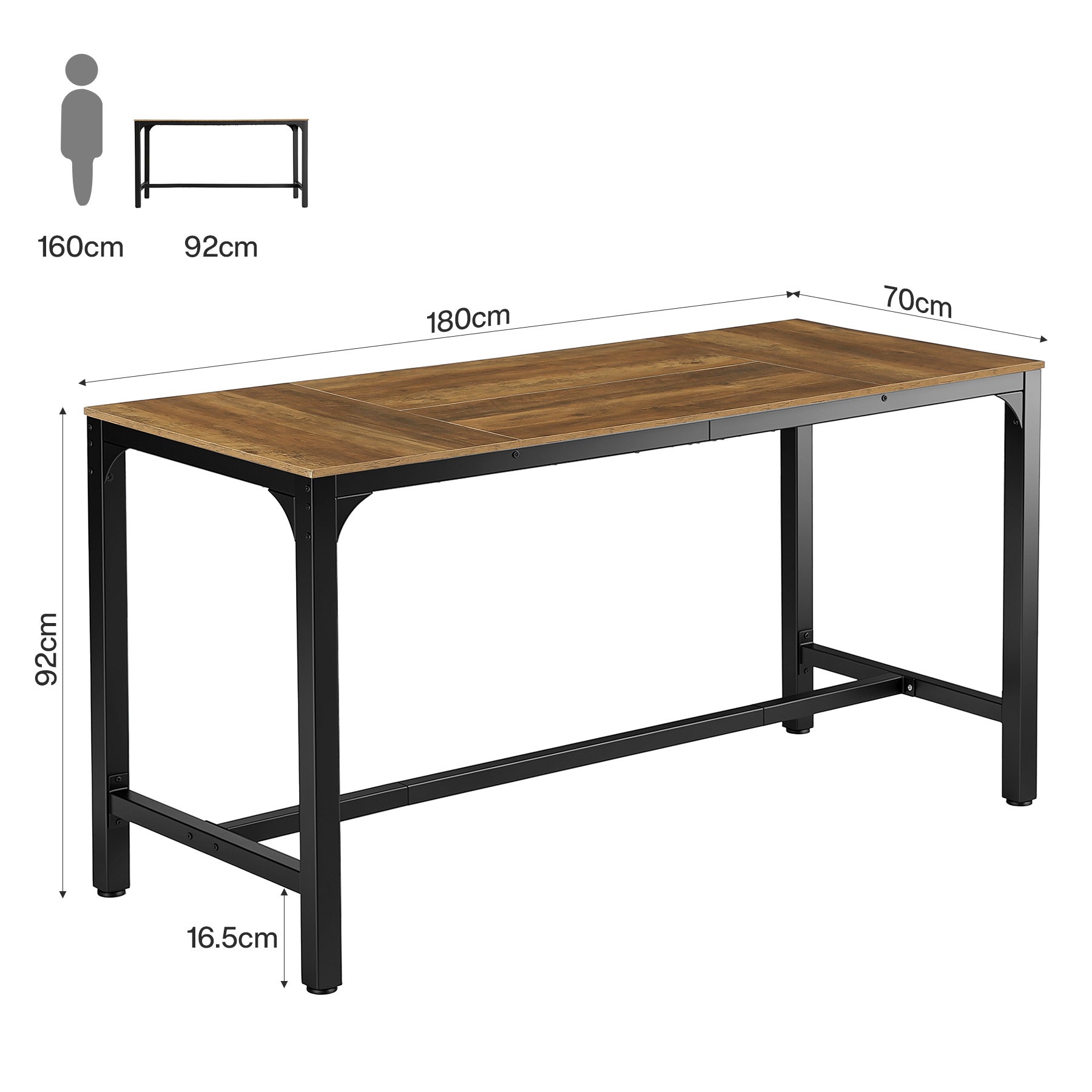 Tavolo da Bar Alto in Metallo con Poggiapiedi, 180 cm, per 6-8 Persone