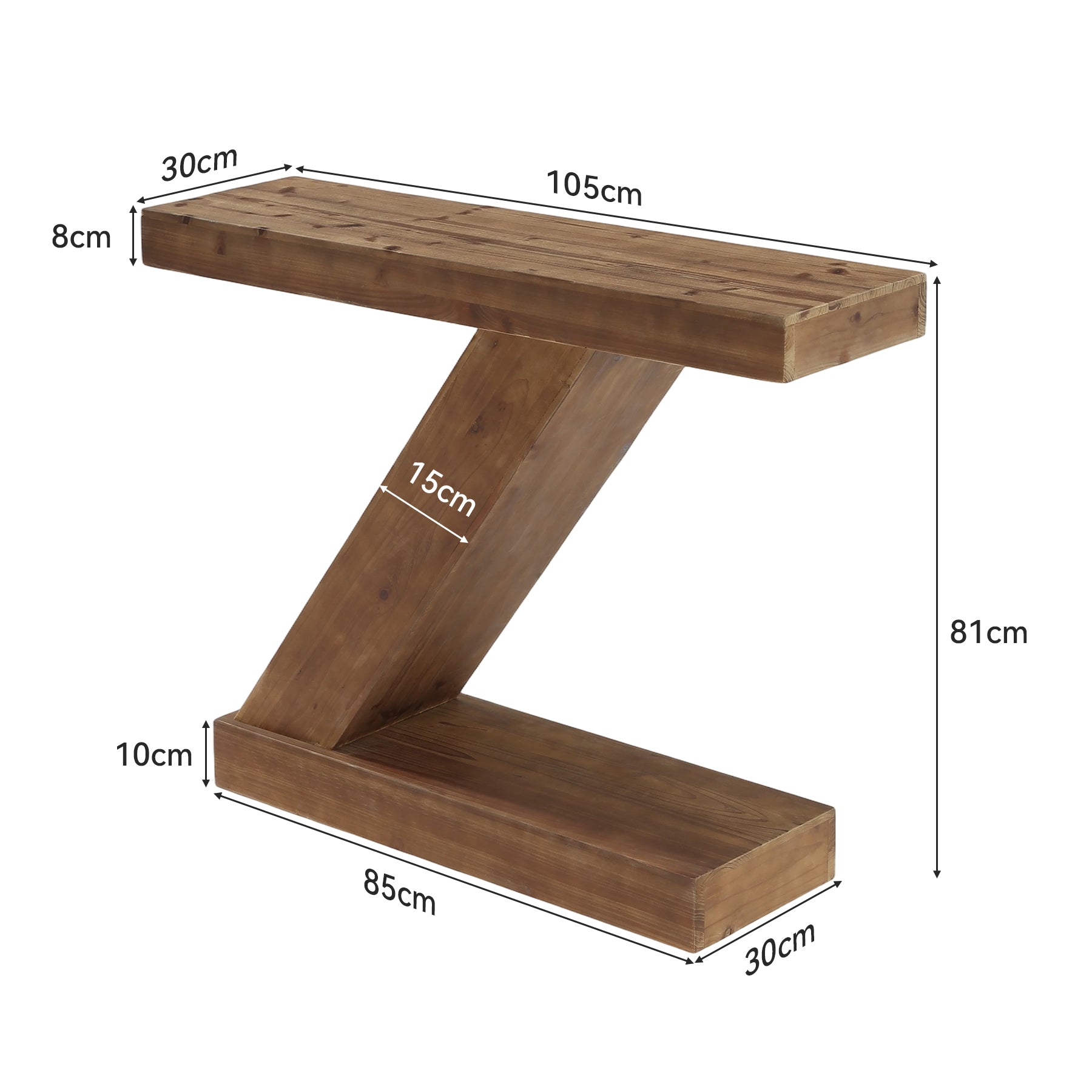 Tribesigns Tavolino consolle da 105 cm, tavolino stretto a forma di Z in legno massello