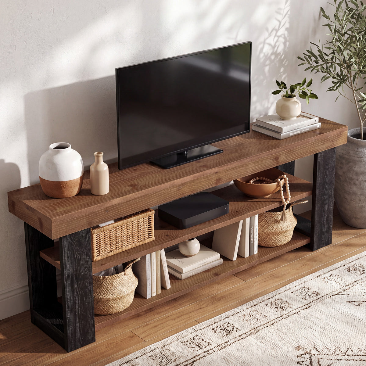 Mobile TV Country in Legno Massello, 160 cm, per TV fino a 70"
