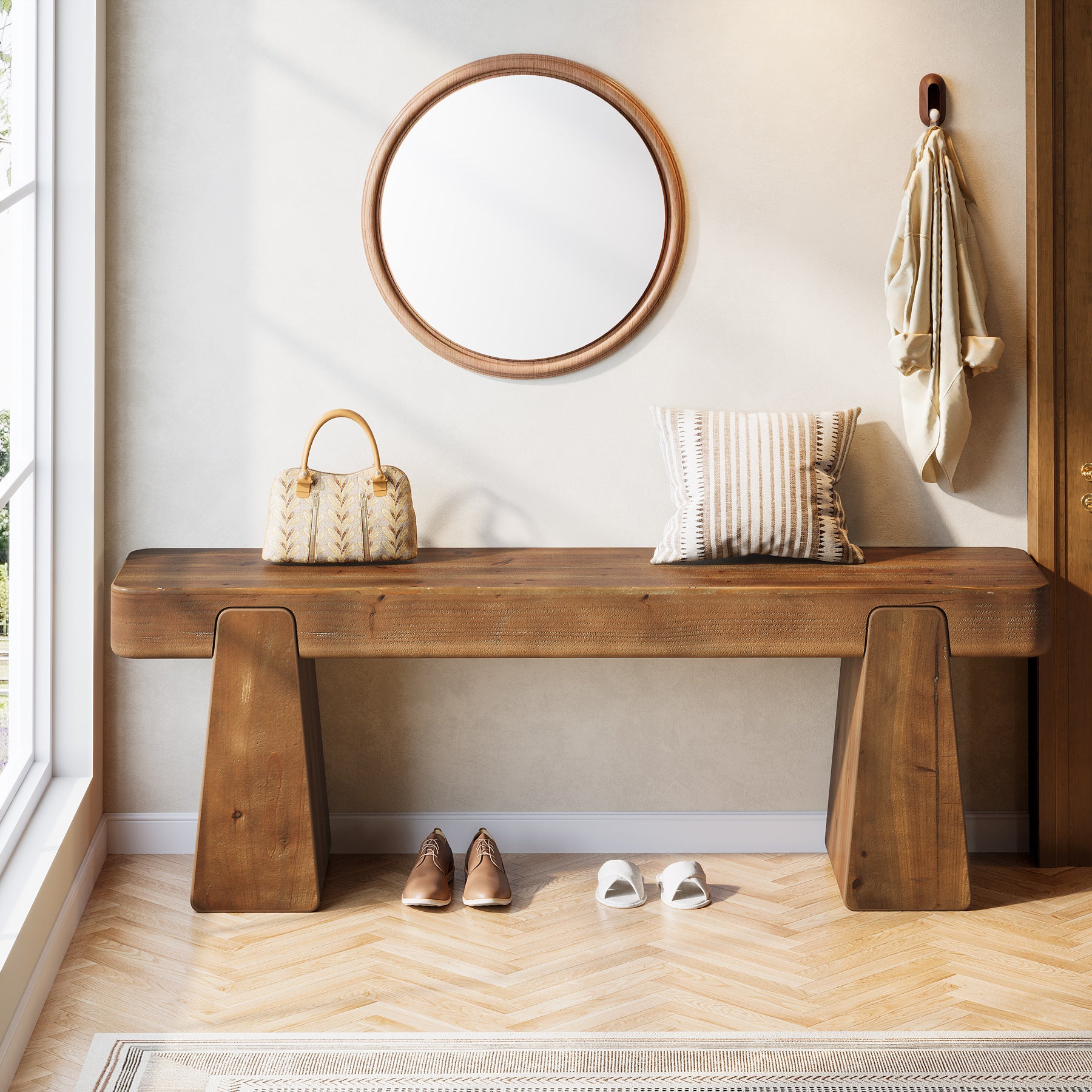 Tribesigns Panca in legno massello da 120 cm, stile country con gambe rinforzate