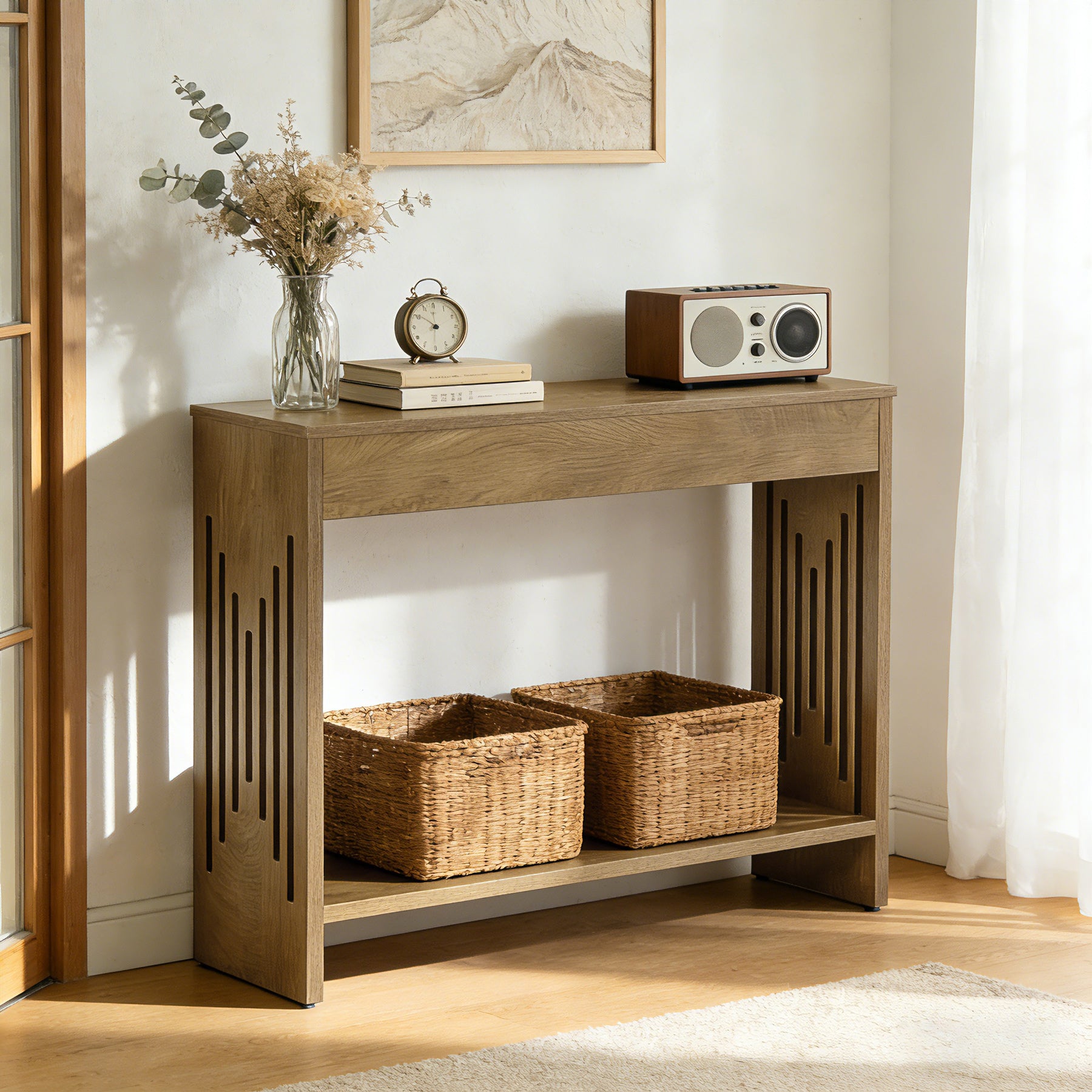 Tribesigns Tavolo consolle da 105 cm, tavolino dietro il divano con 2 ripiani per soggiorno