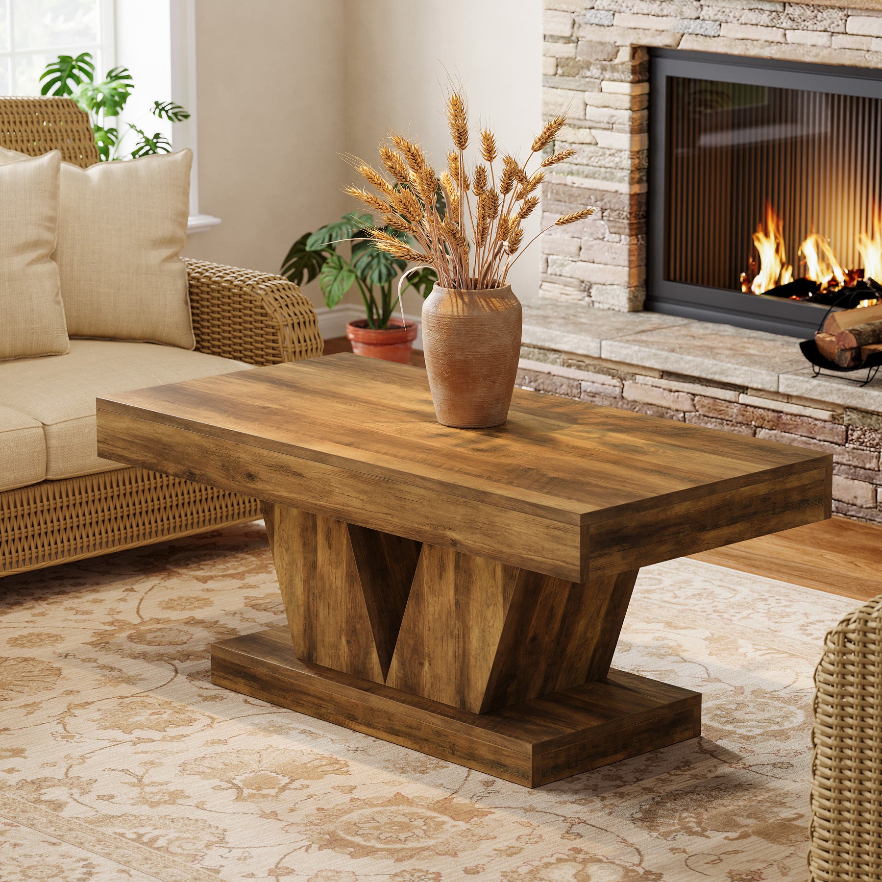 Tribesigns Tavolino rettangolare da 120 cm, tavolino centrale in stile Mid-Century con base scultorea