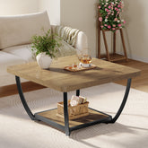 Tavolino da Salotto Quadrato a 2 Ripiani con Struttura ad Arco in Metallo, 80 x 80 cm, per Soggiorno 3