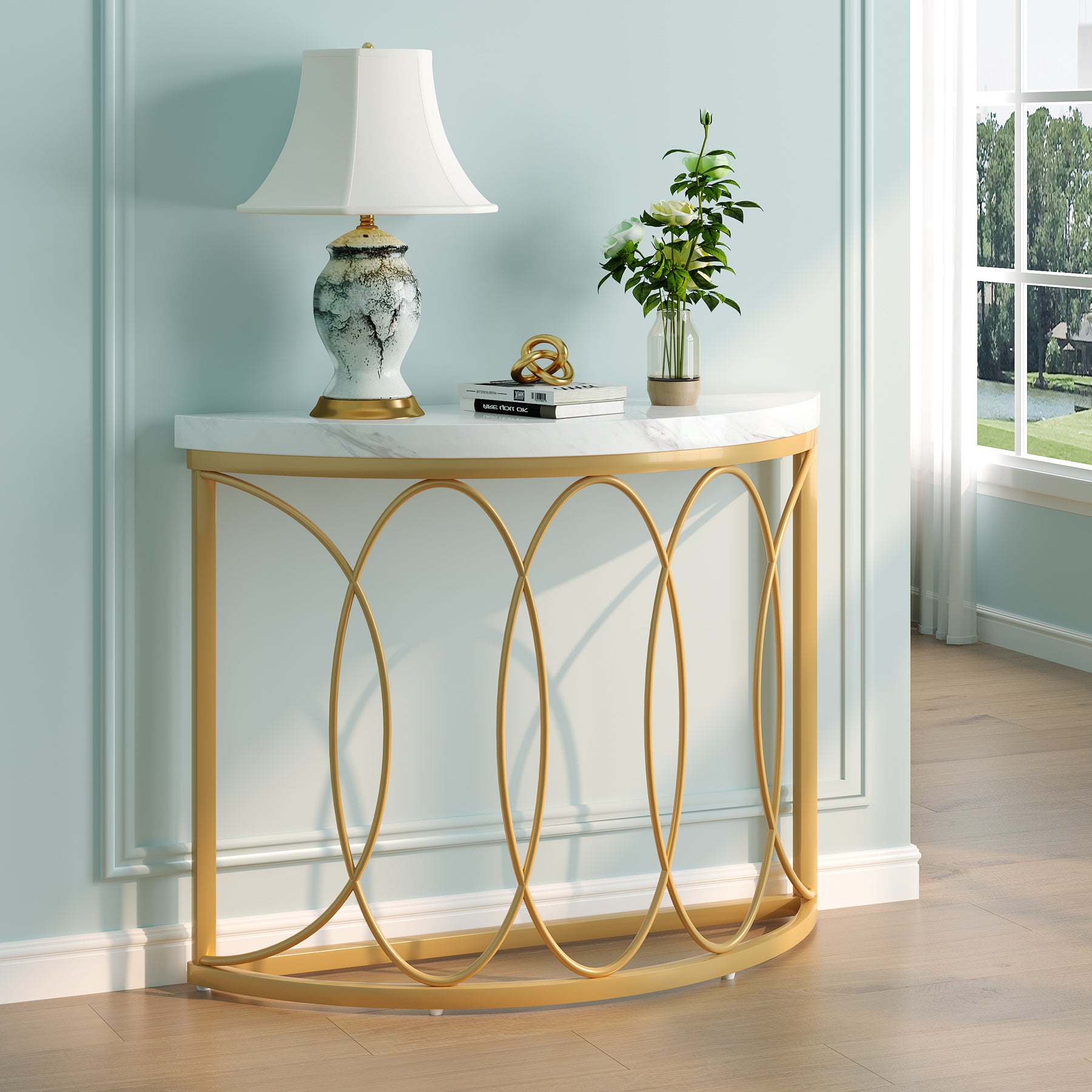 Tribesigns Console Table, moderno tavolo da ingresso con piano in finto marmo
