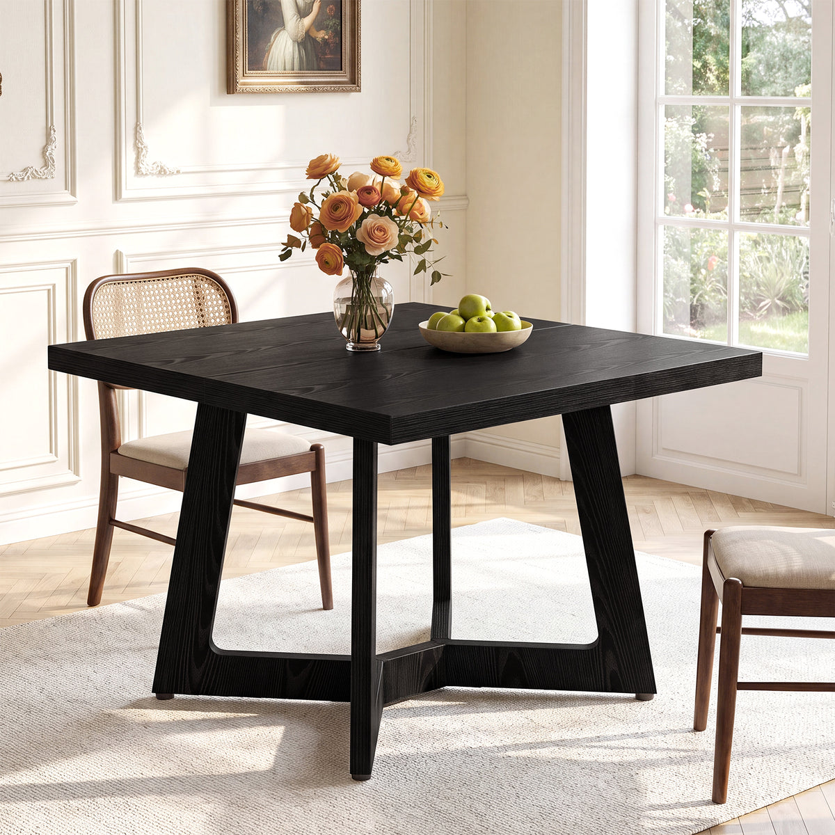 Tavolo da Pranzo Quadrato Moderno con Struttura Nera, 100 x 100 cm, per 2-4 Persone