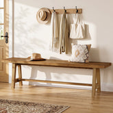 Panca Rustica in Legno Massello Portascarpe, 160 cm, per Ingresso e Corridoio 3