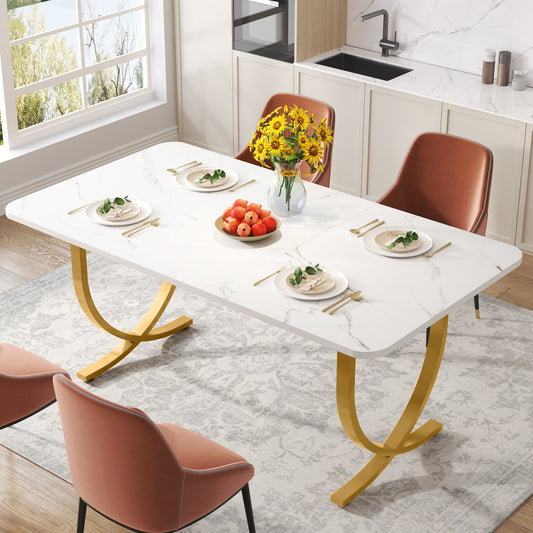 Tribesigns Tavolo da Pranzo, 160cm Modern Kitchen Table with Faux Marble Table Top