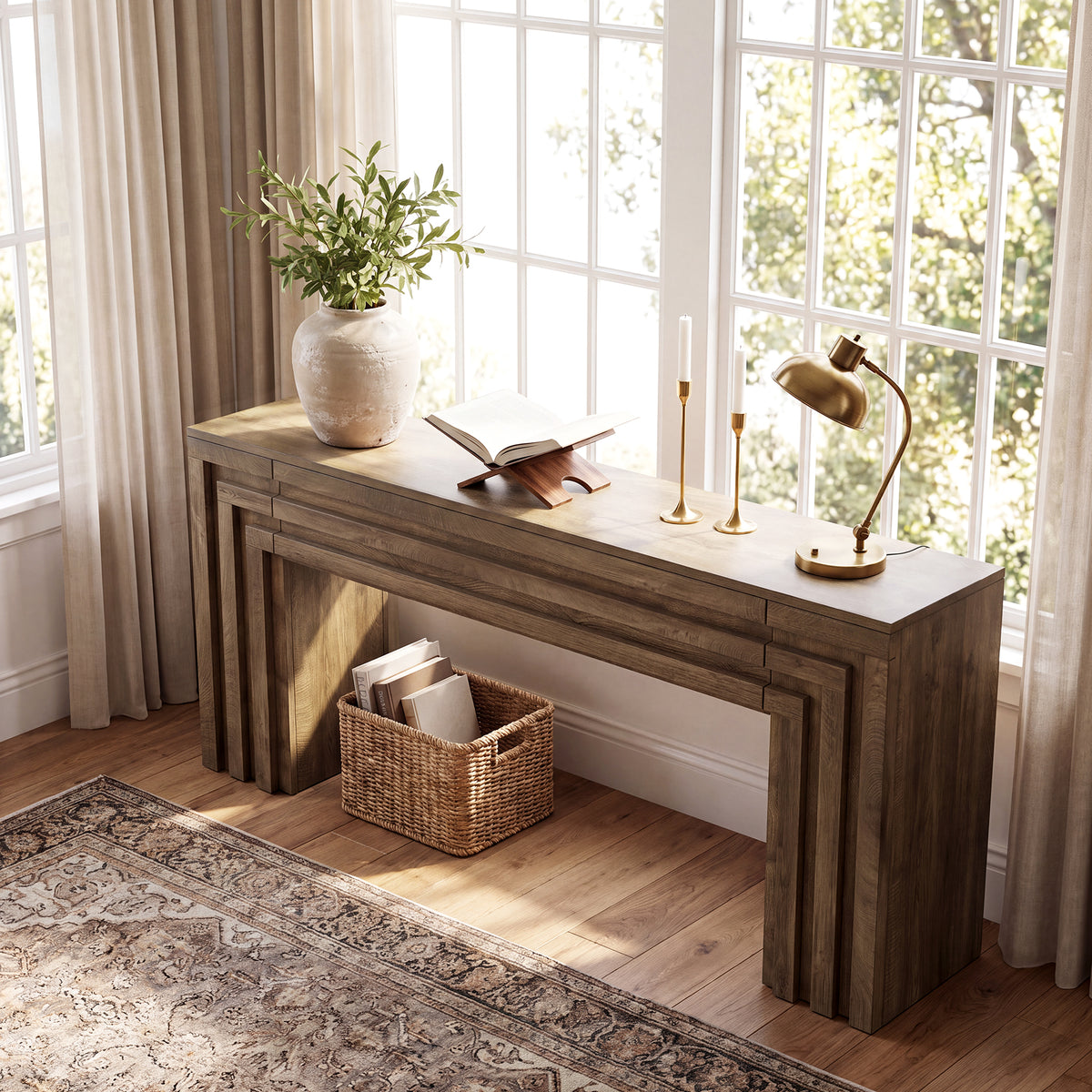 Consolle Stretta con Vano Chiuso a 2 Ripiani, 160 x 31 x 82 cm, per Ingresso
