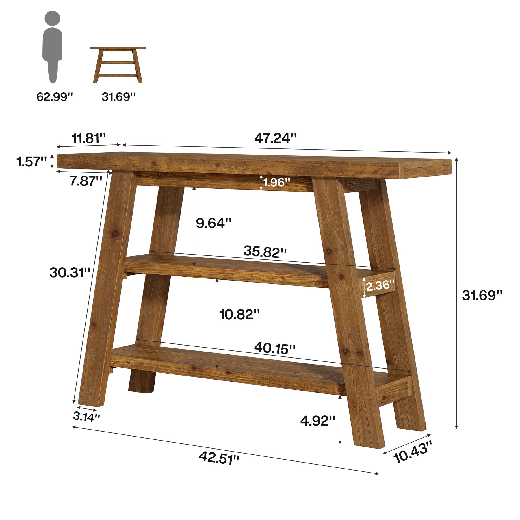 Tribesigns Tavolo consolle, 120 cm tavolo d'ingresso con ripiani a 3 livelli