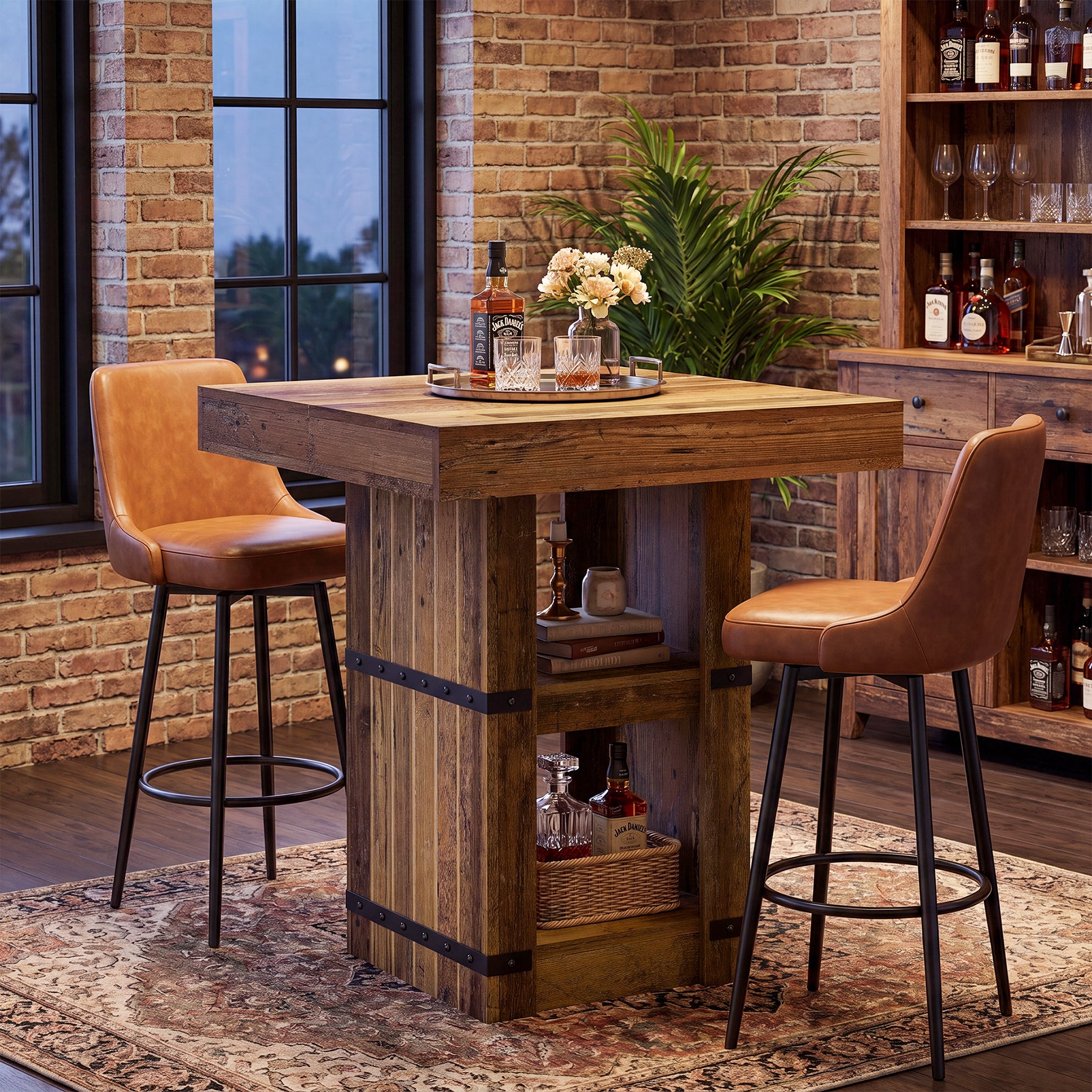 Tavolo da Bar Alto Industriale a 80 x 80 cm con Vano Contenitore, H 95 cm, per Cucina