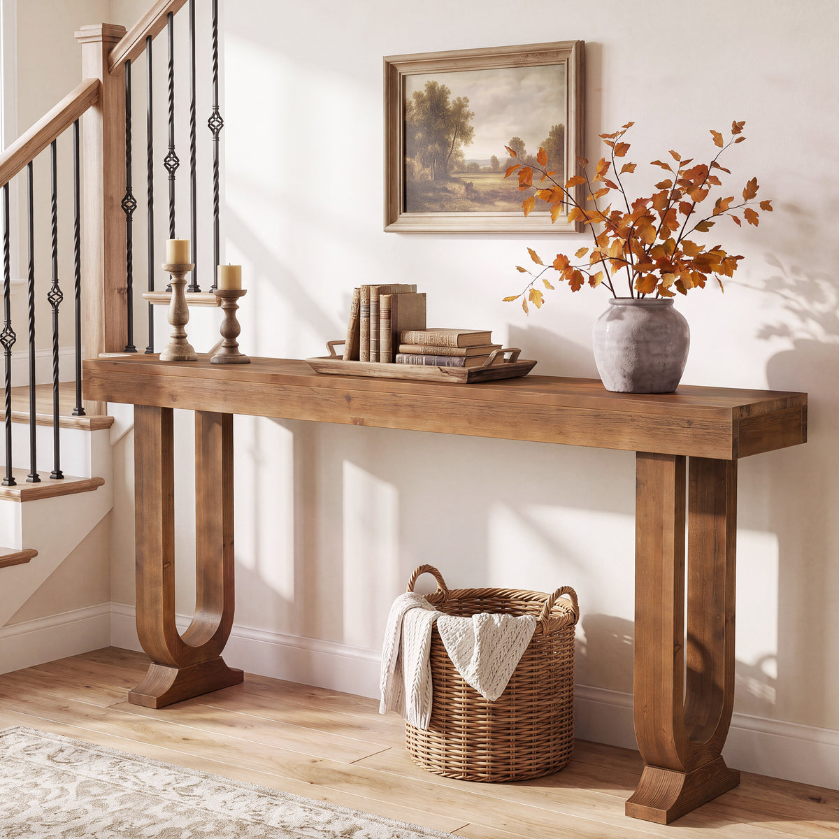 Consolle Country in Legno Massello con Gambe dal Design Particolare, 160 cm, per Ingresso
