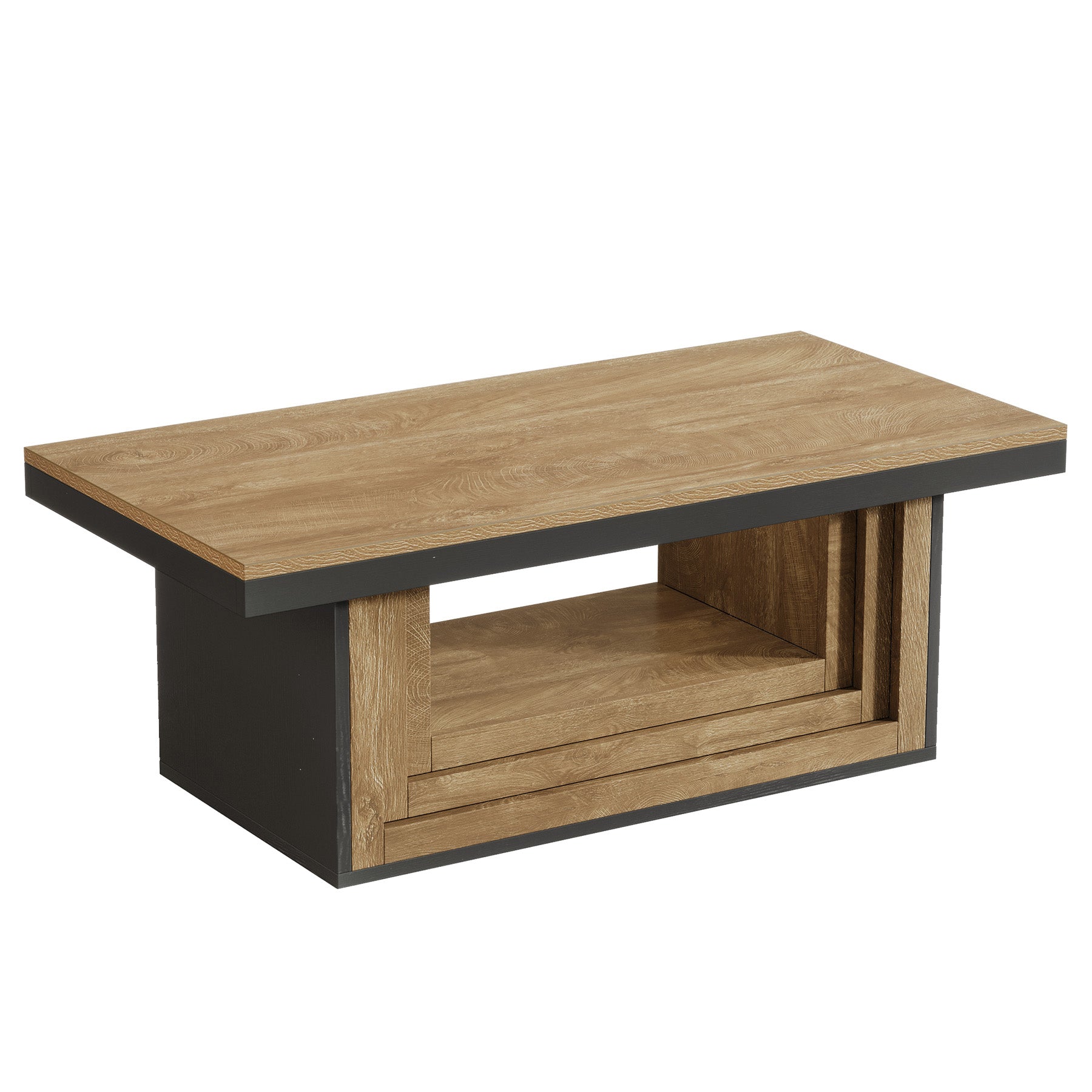 Tribesigns Tavolino rettangolare, tavolo centrale da 120 cm con ripiani per soggiorno