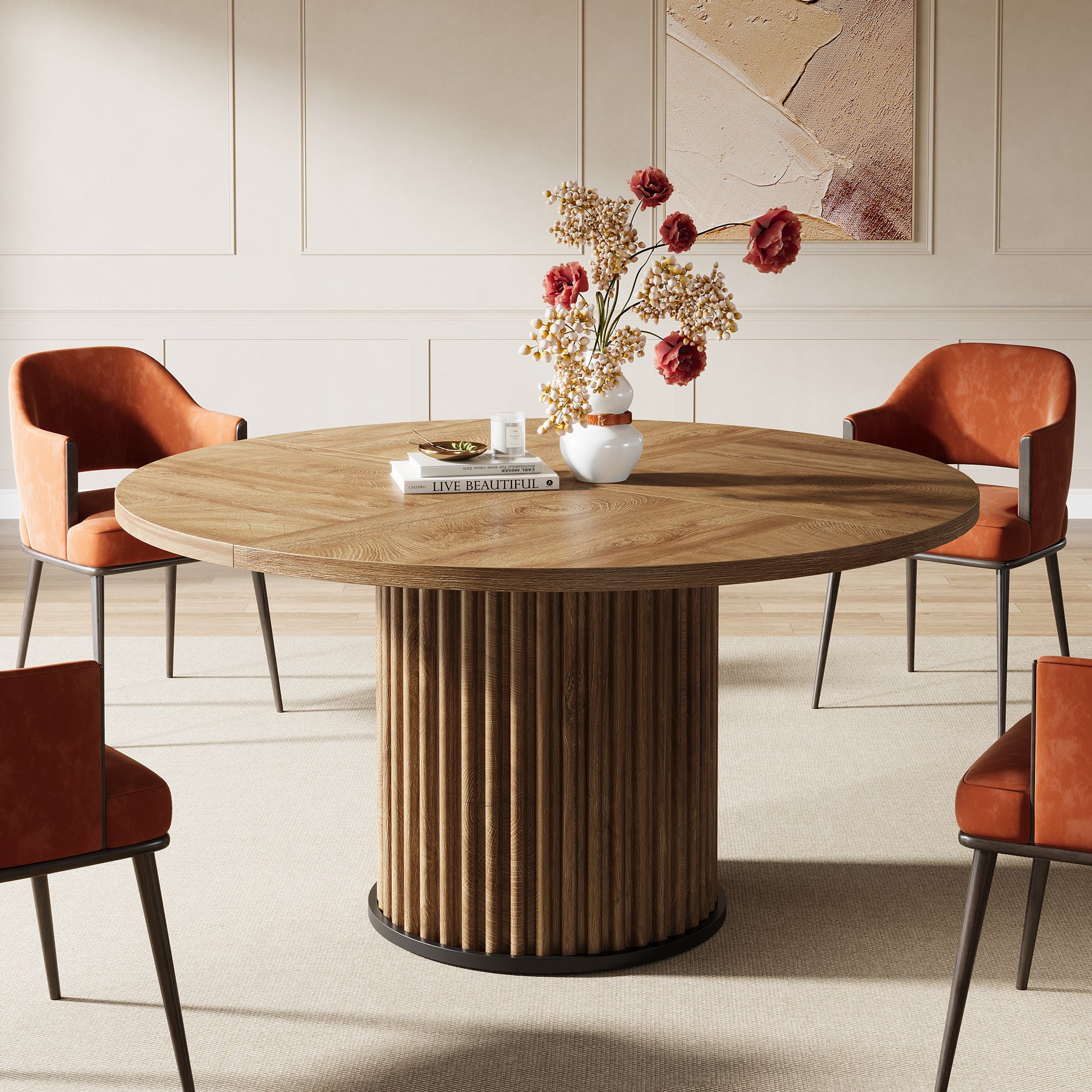 Tribesigns 120 cm Tavolo da pranzo, tavolo da cucina rotondo per 4-6 persone