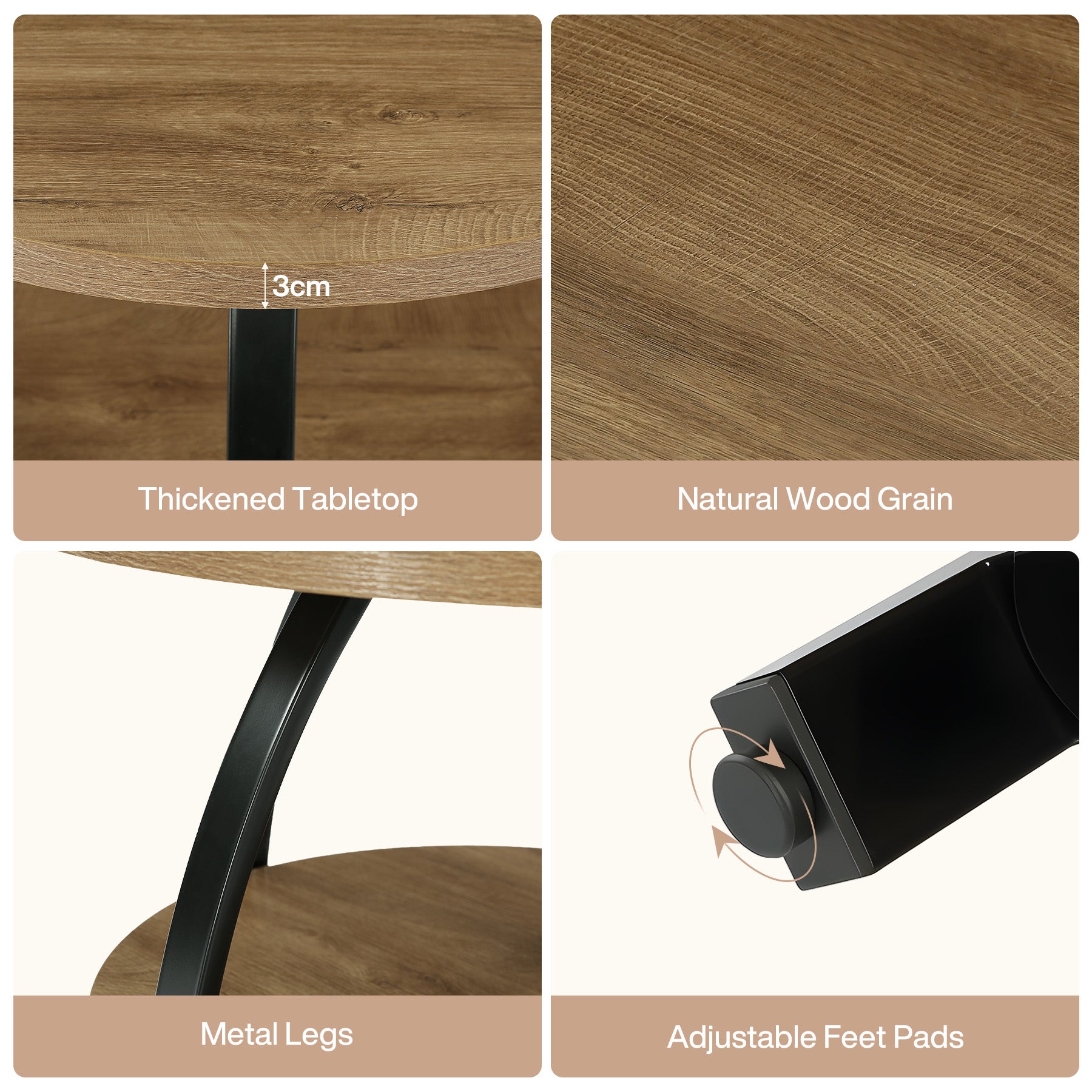 Tribesigns Tavolino rotondo da 80 cm, tavolino centrale con 2 ripiani portaoggetti