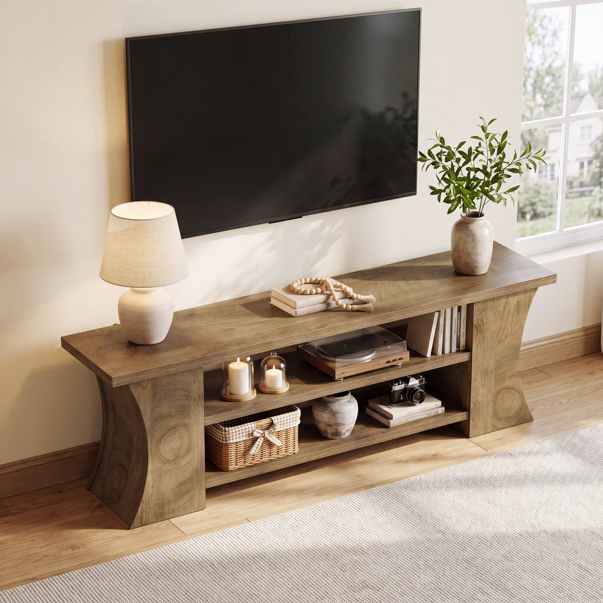 Mobile TV a 3 Ripiani con Gambe Curve, 160 cm, per TV fino a 75"