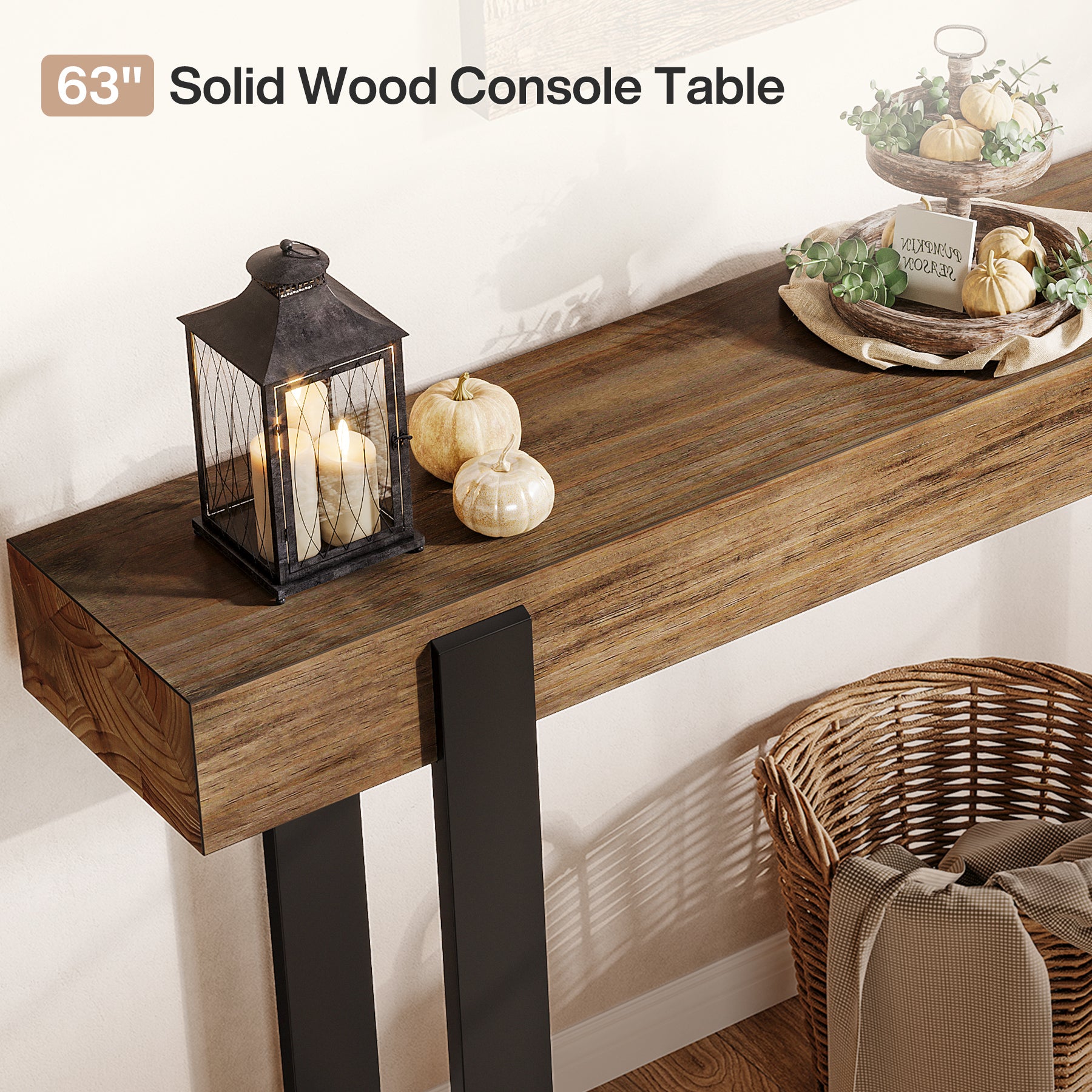 Tribesigns Consolle in legno massello, tavolino da divano con gambe in metallo (160 x 30 cm)