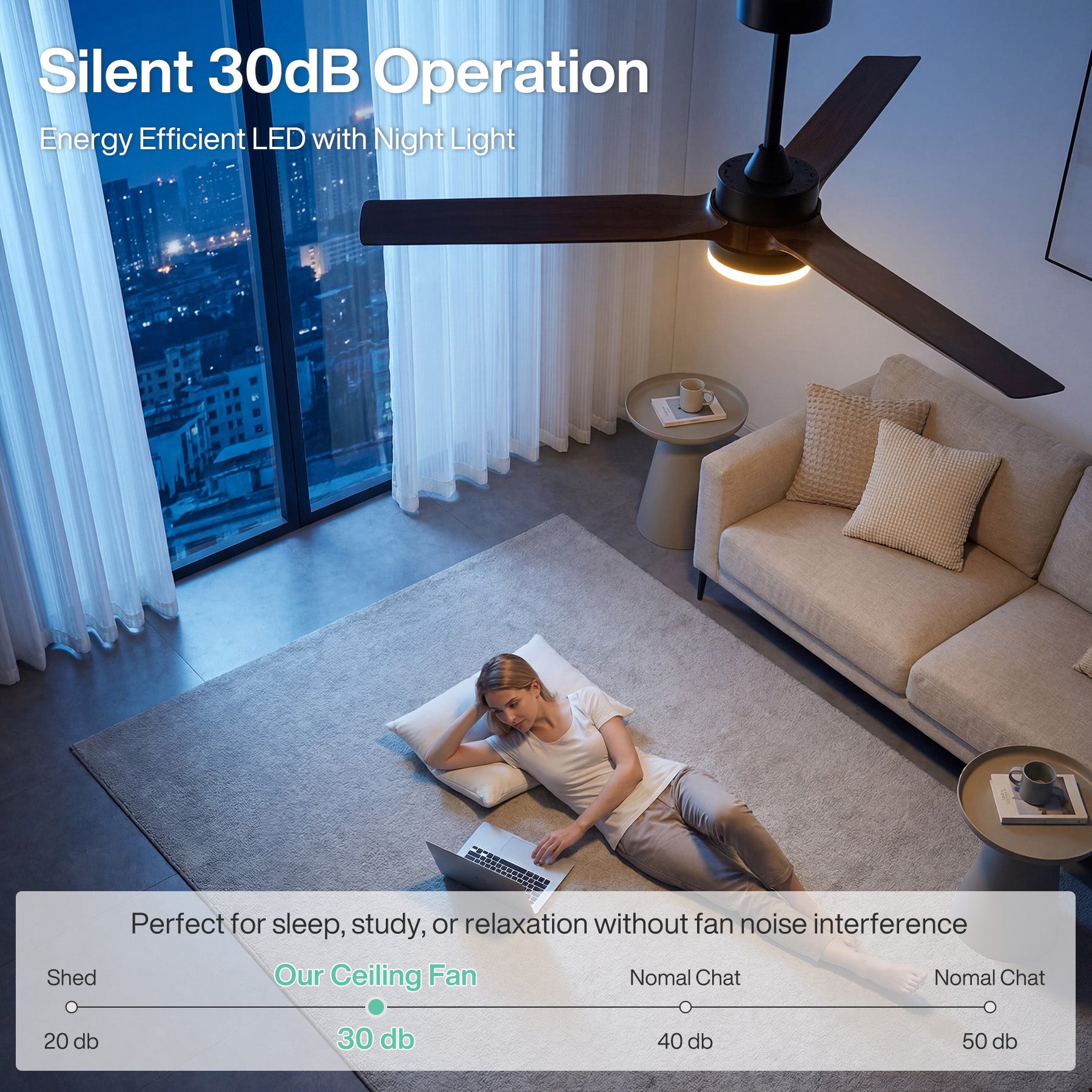 Tribesigns Ventilatore da soffitto da 130 cm con luce, illuminazione LED dimmerabile e ventola reversibile con motore DC silenzioso, telecomando, ventilatore da soffitto intelligente a 3 pale per soggiorno