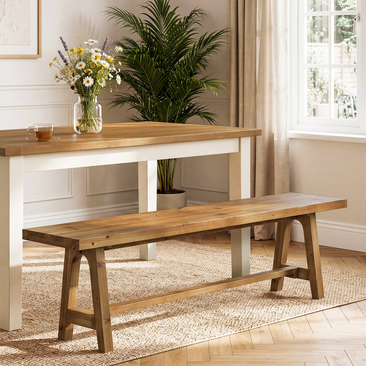 Panca Rustica in Legno Massello Portascarpe, 160 cm, per Ingresso e Corridoio