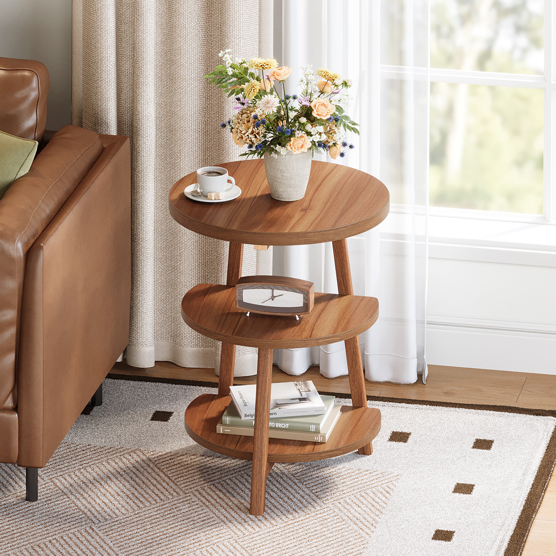 Tribesigns 50 cm Tavolino, Tavolino da Caffè Rotondo a 3 Ripiani per Soggiorno