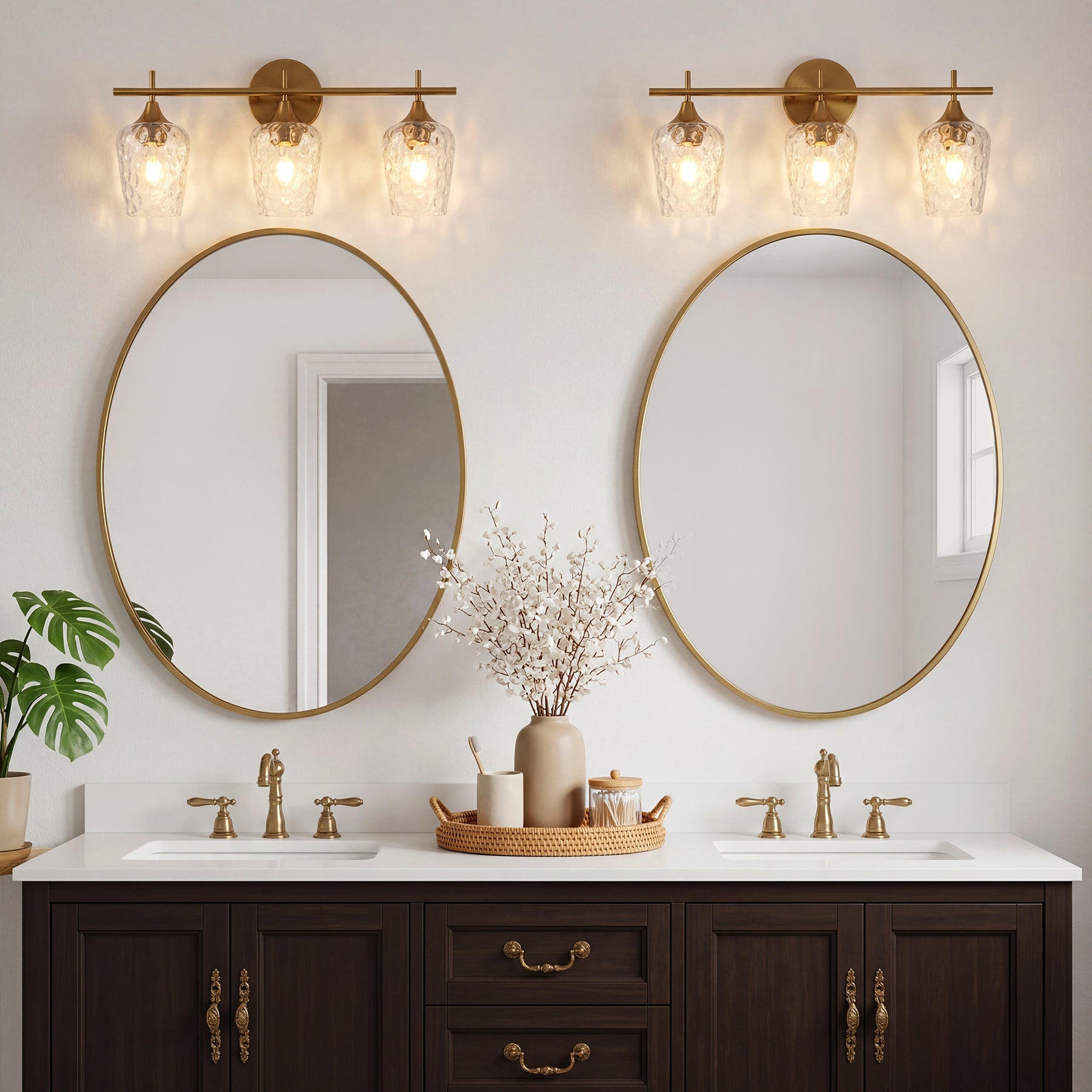 Tribesigns Applique da bagno a 3 luci, lampada da parete moderna con paralumi in vetro ondulato, attacco E27, luci per specchio da bagno, lampadine non incluse